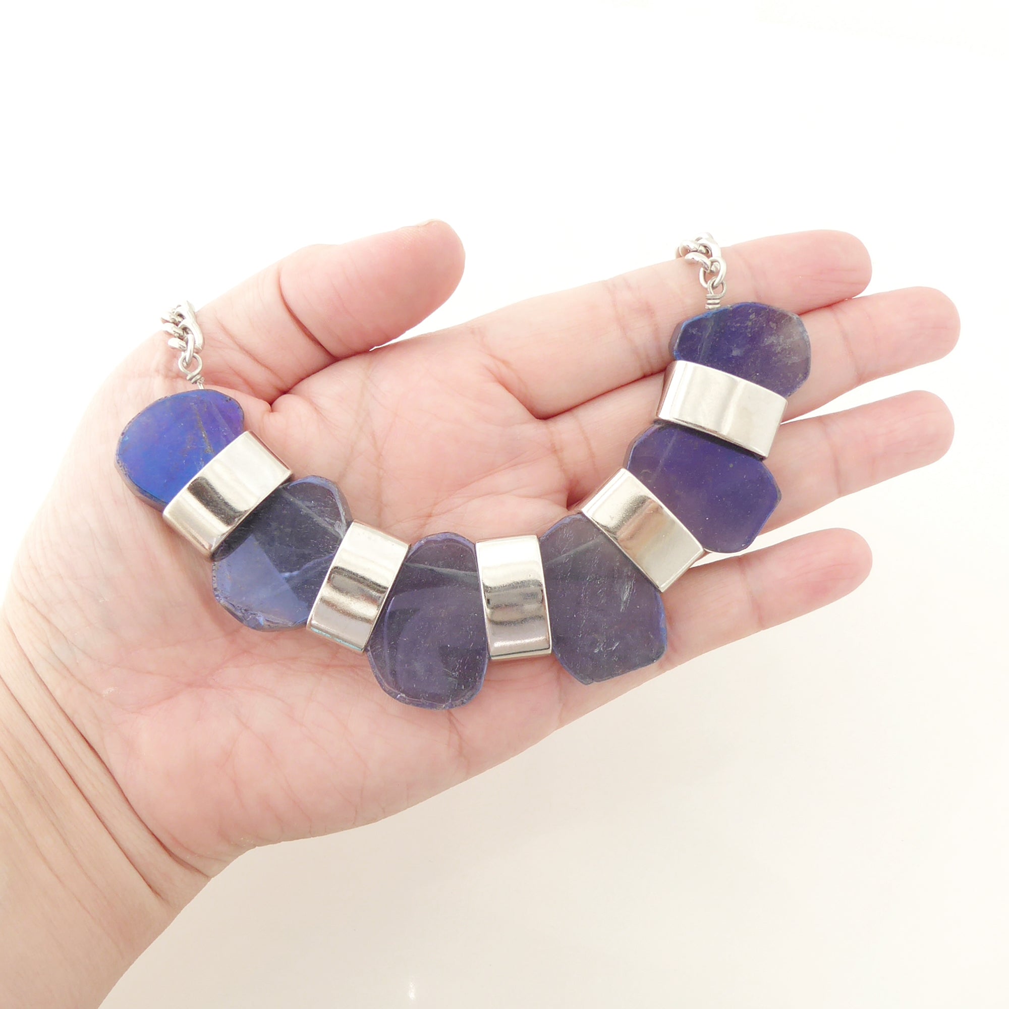 Iridescent blue agate necklace by Jenny Dayco 5