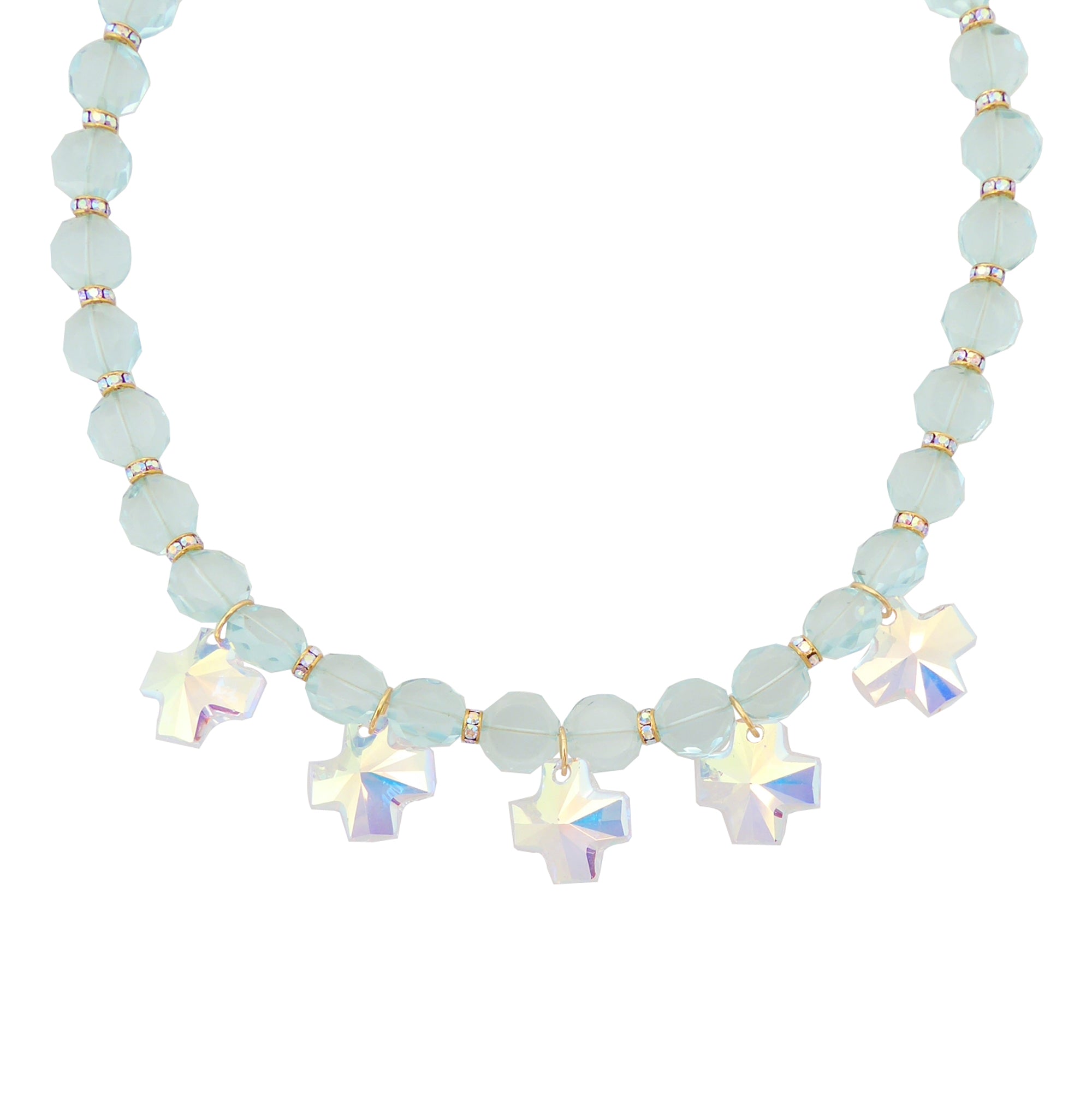 Iridescent crystal cross necklace by Jenny Dayco 1