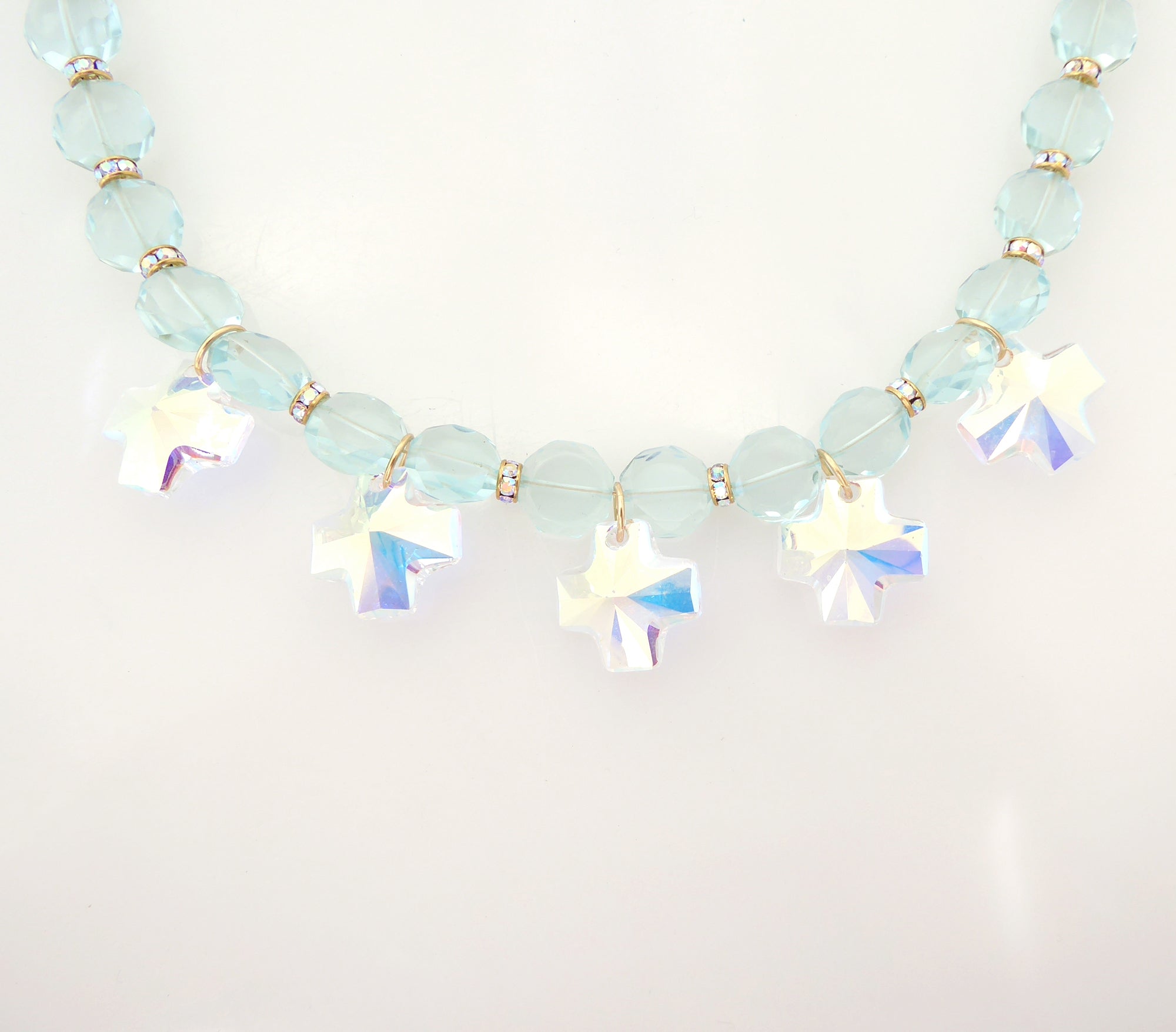 Iridescent crystal cross necklace by Jenny Dayco 4