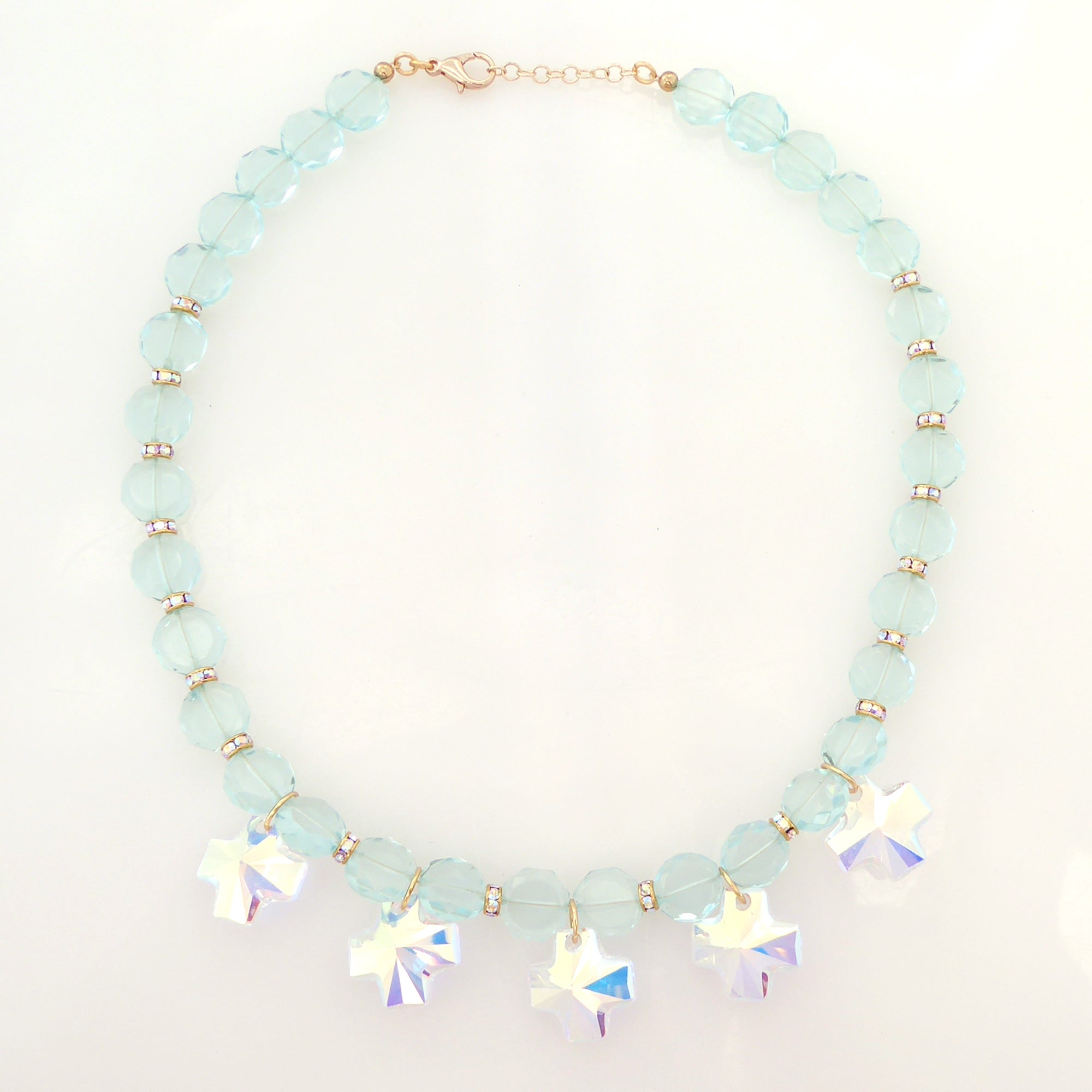 Iridescent crystal cross necklace by Jenny Dayco 6