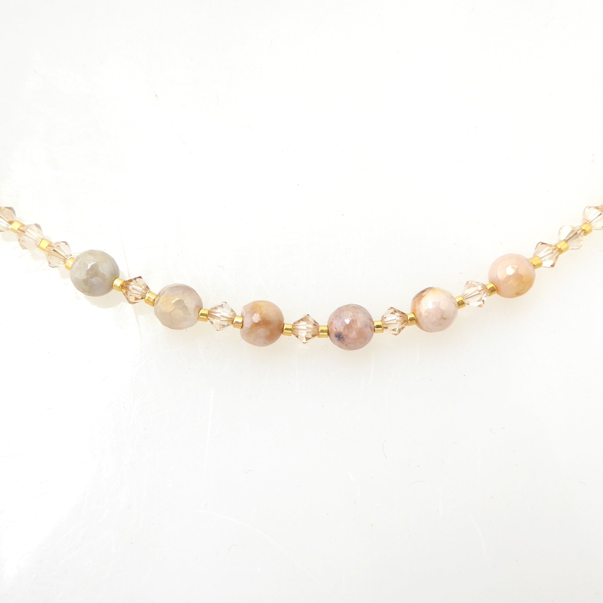 Iridescent peach moonstone beaded necklace by Jenny Dayco 4