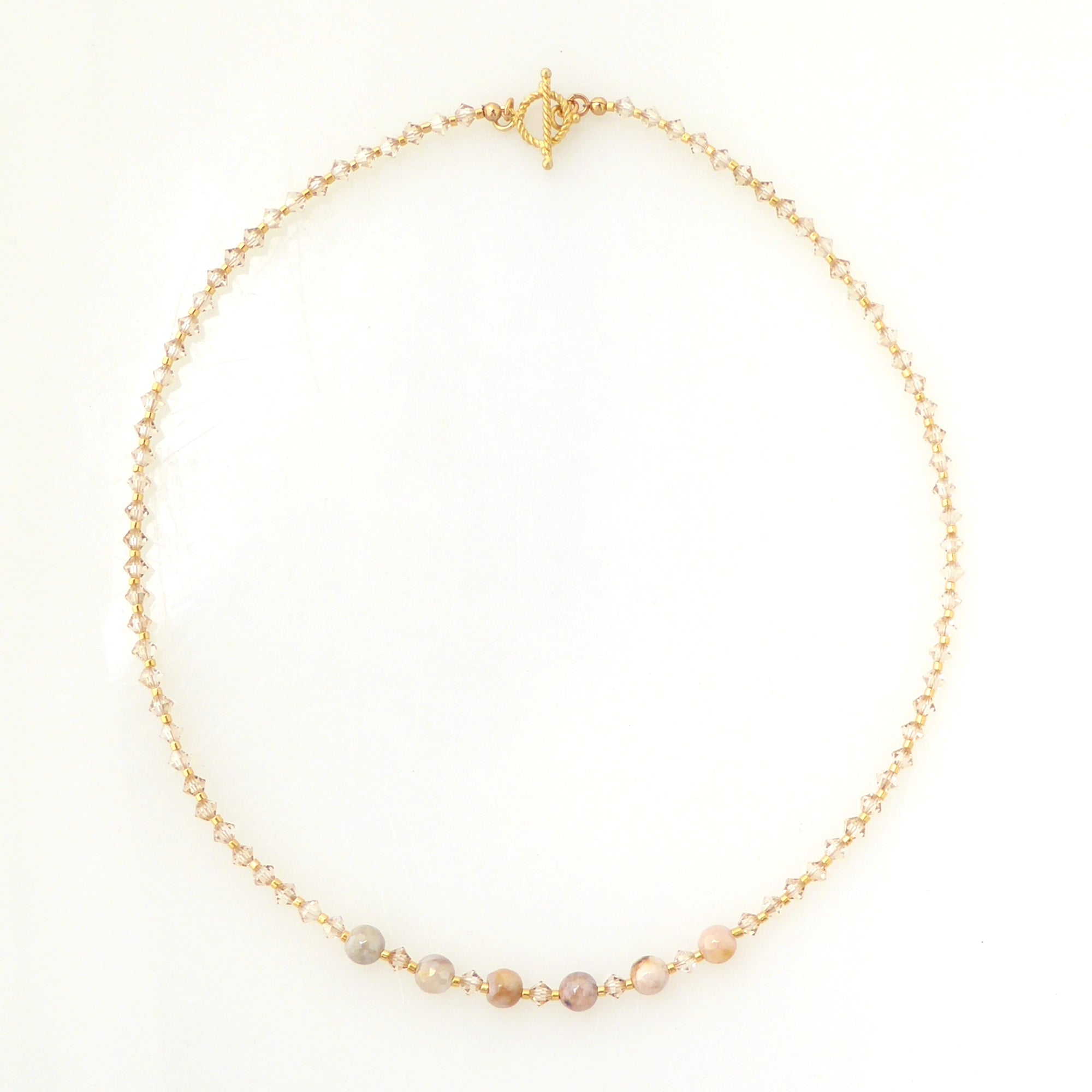 Iridescent peach moonstone beaded necklace by Jenny Dayco 7