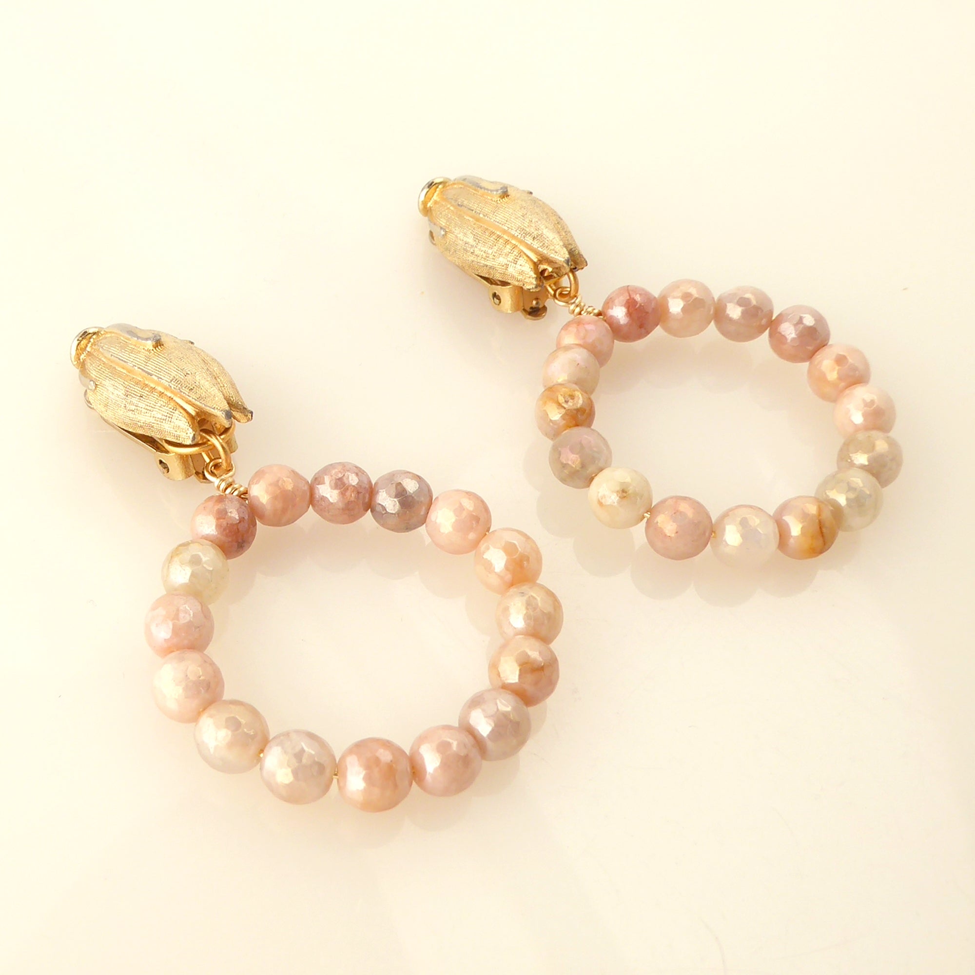 Iridescent peach moonstone earrings by Jenny Dayco 2