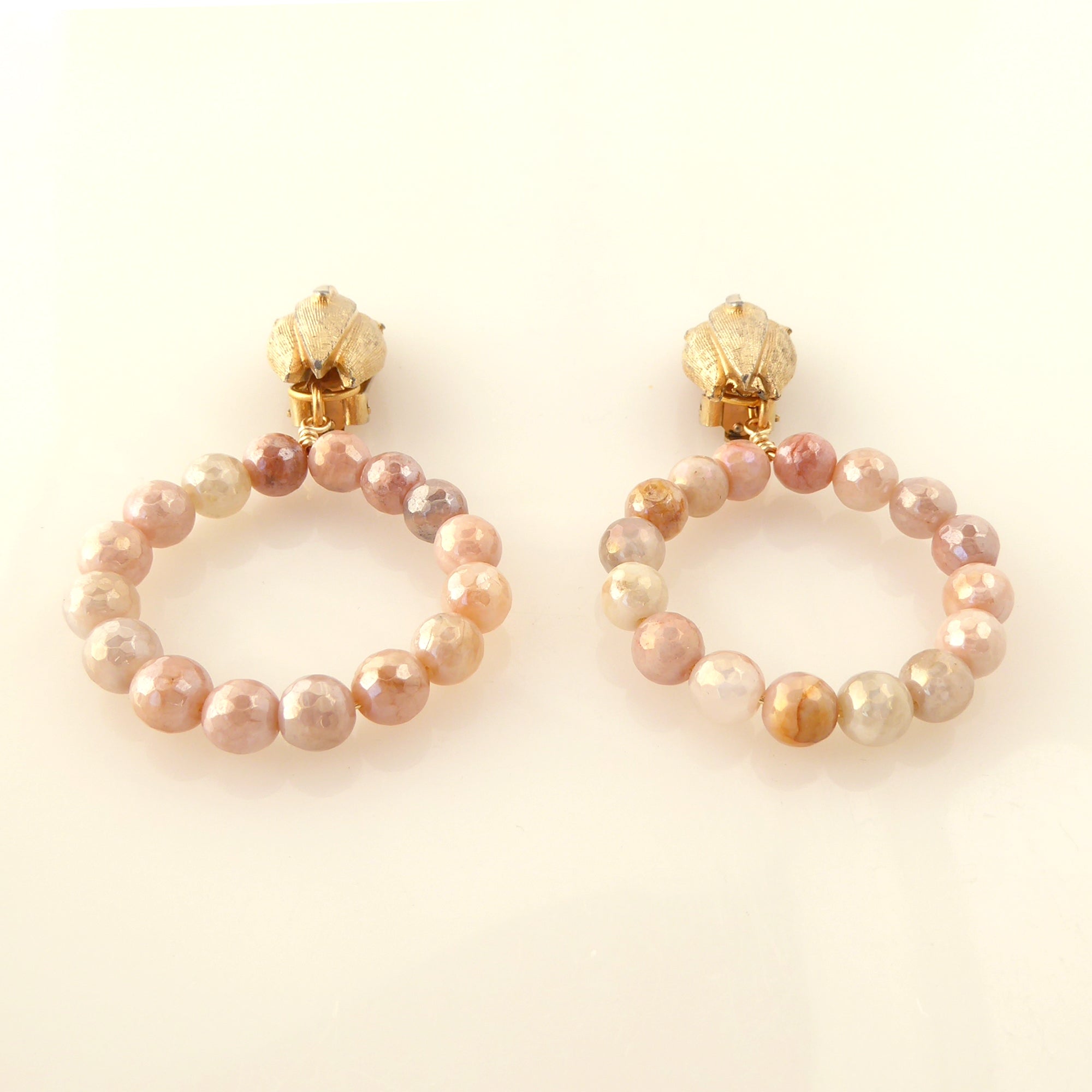 Iridescent peach moonstone earrings by Jenny Dayco 3