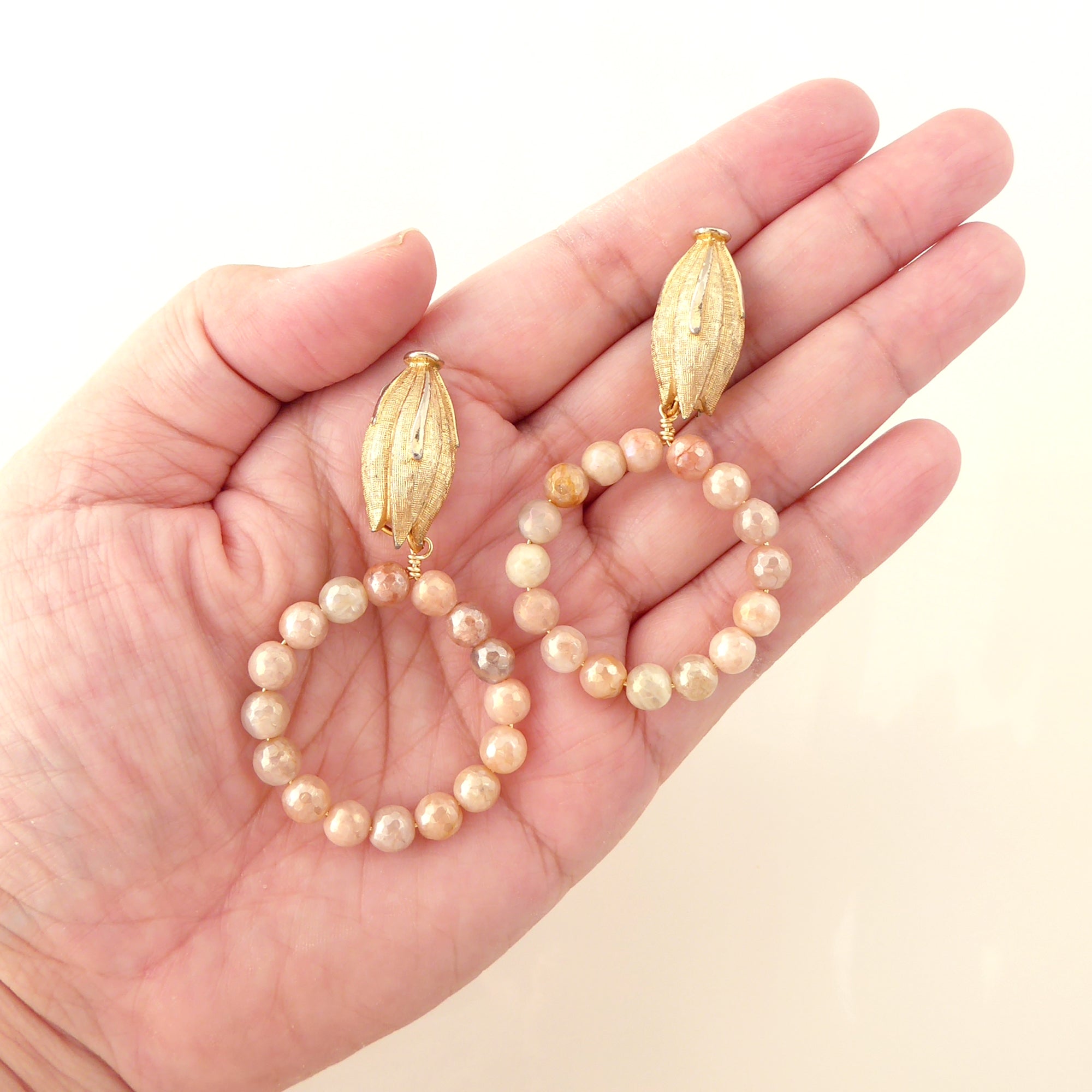 Iridescent peach moonstone earrings by Jenny Dayco 5