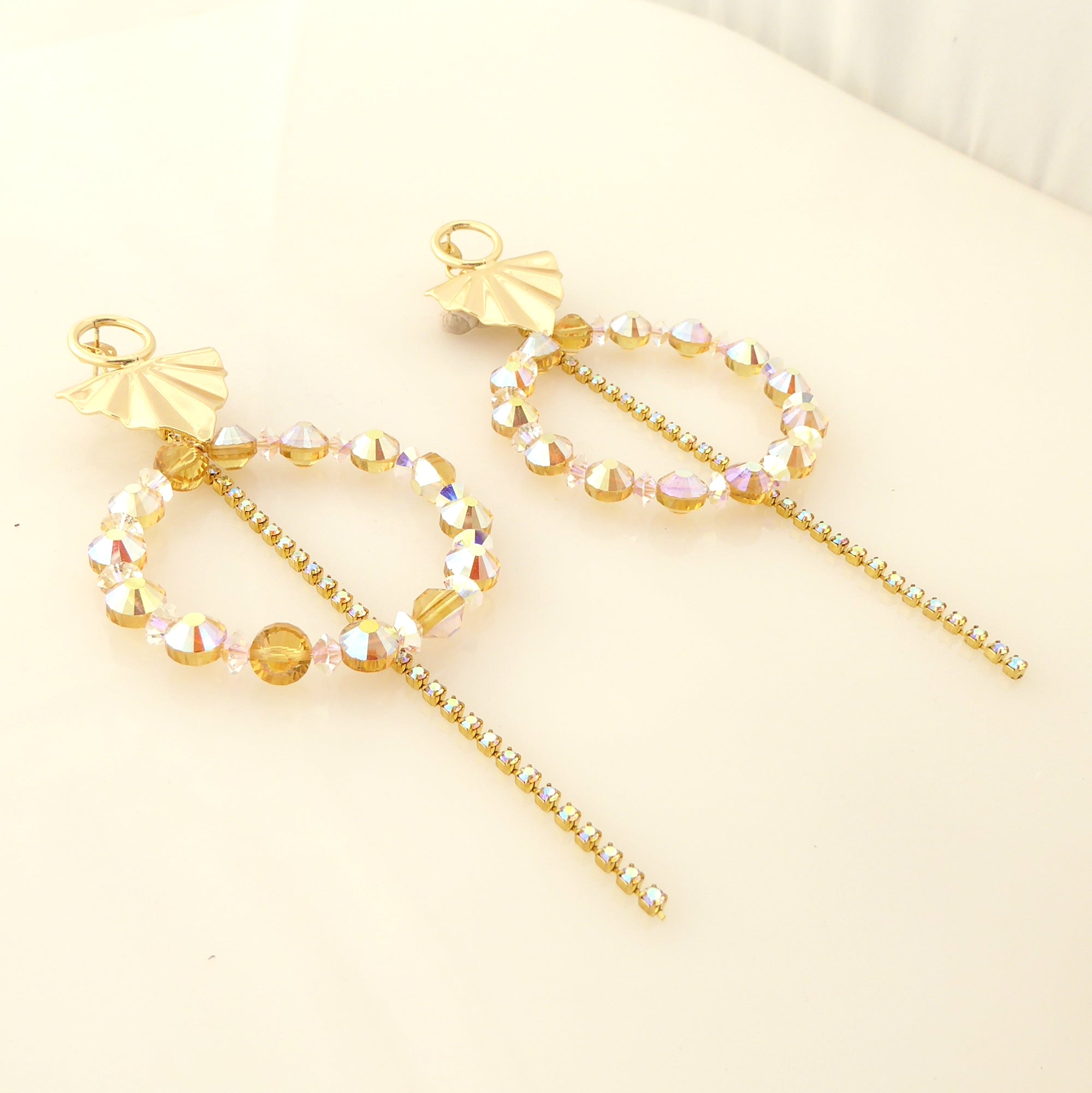 Iridescent yellow crystal earrings by Jenny Dayco 2