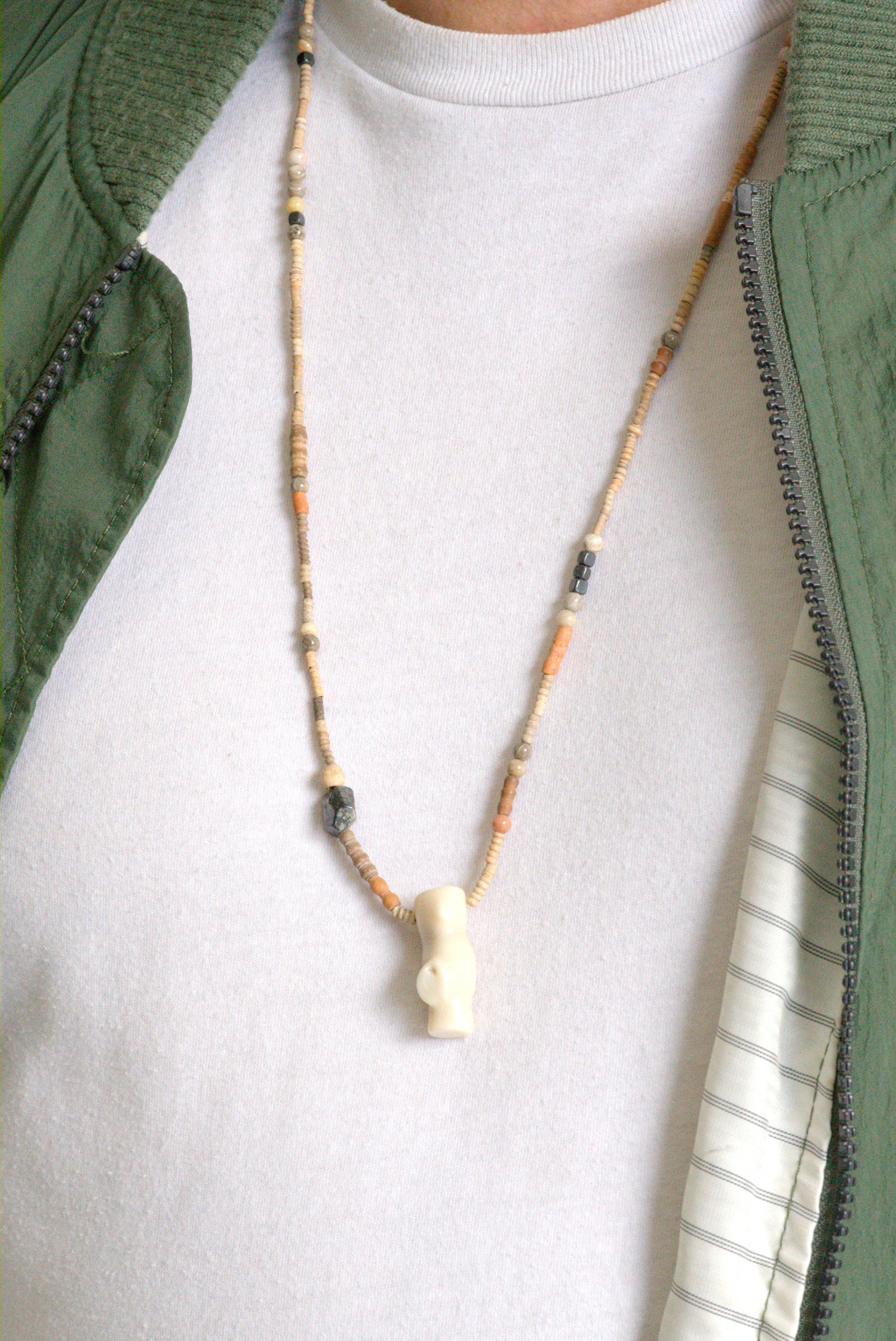Cream coral clay and pyrite necklace by Jenny Dayco 8