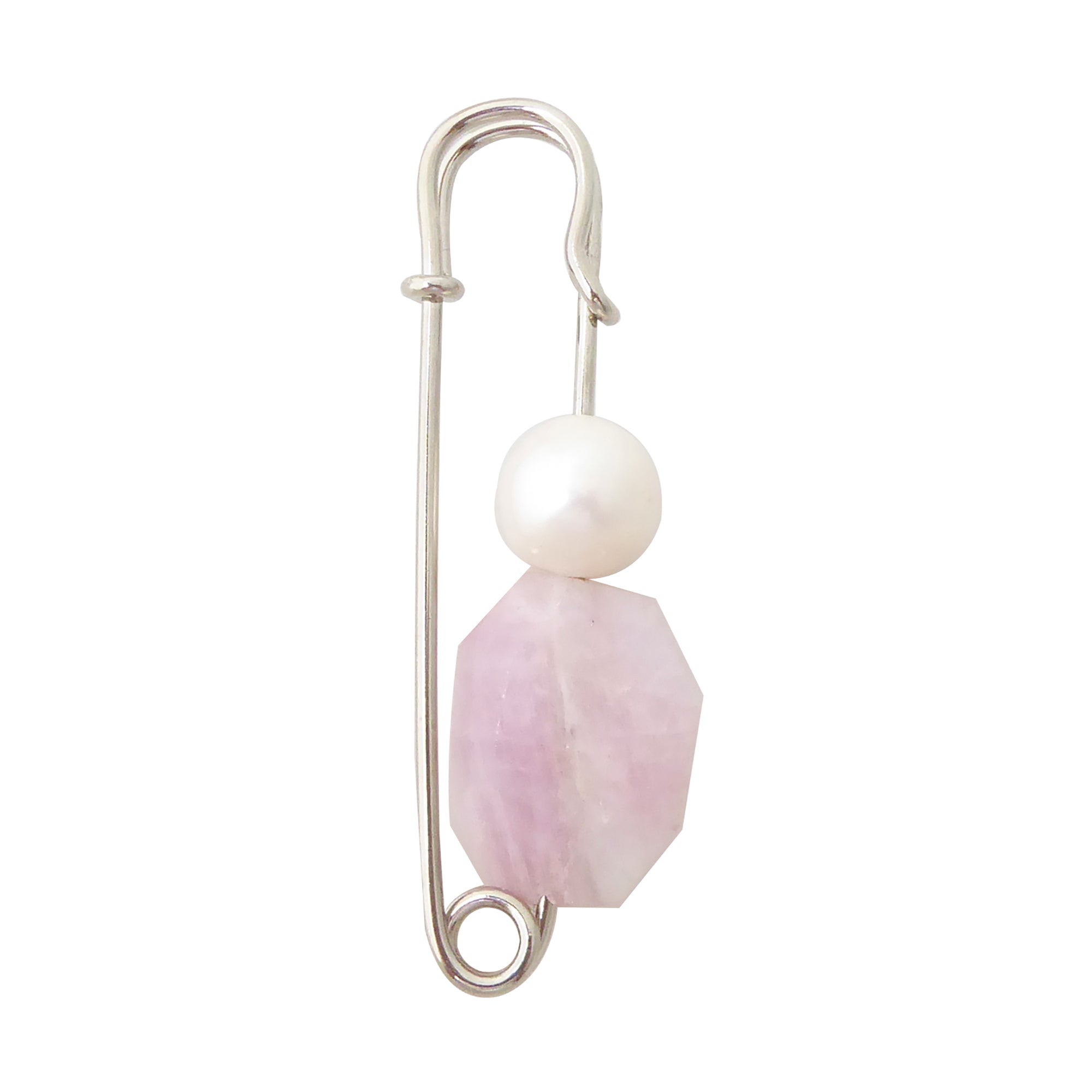 Kunzite and pearl safety pin brooch by Jenny Dayco 1