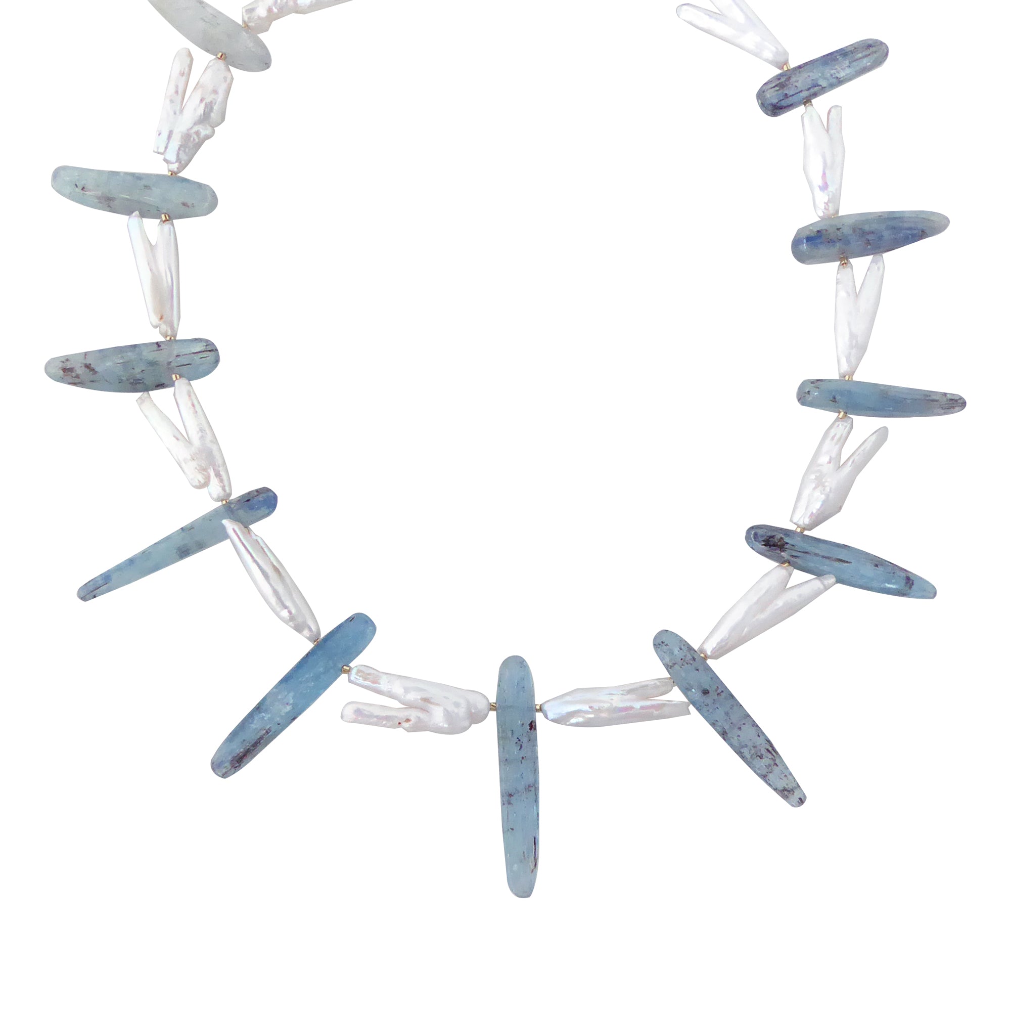 Kyanite and pearl pants collar necklace by Jenny Dayco 1