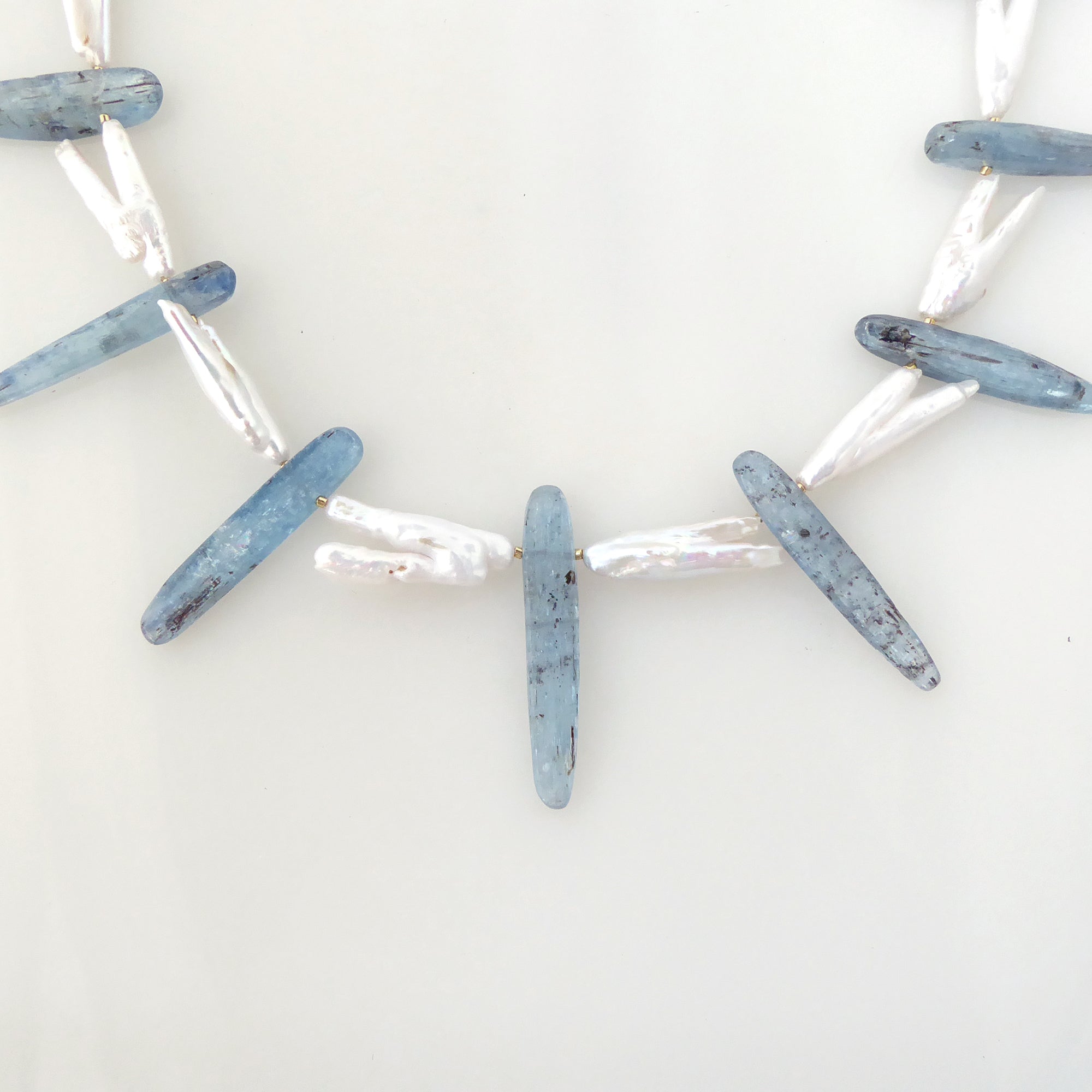 Kyanite and pearl pants collar necklace by Jenny Dayco 4