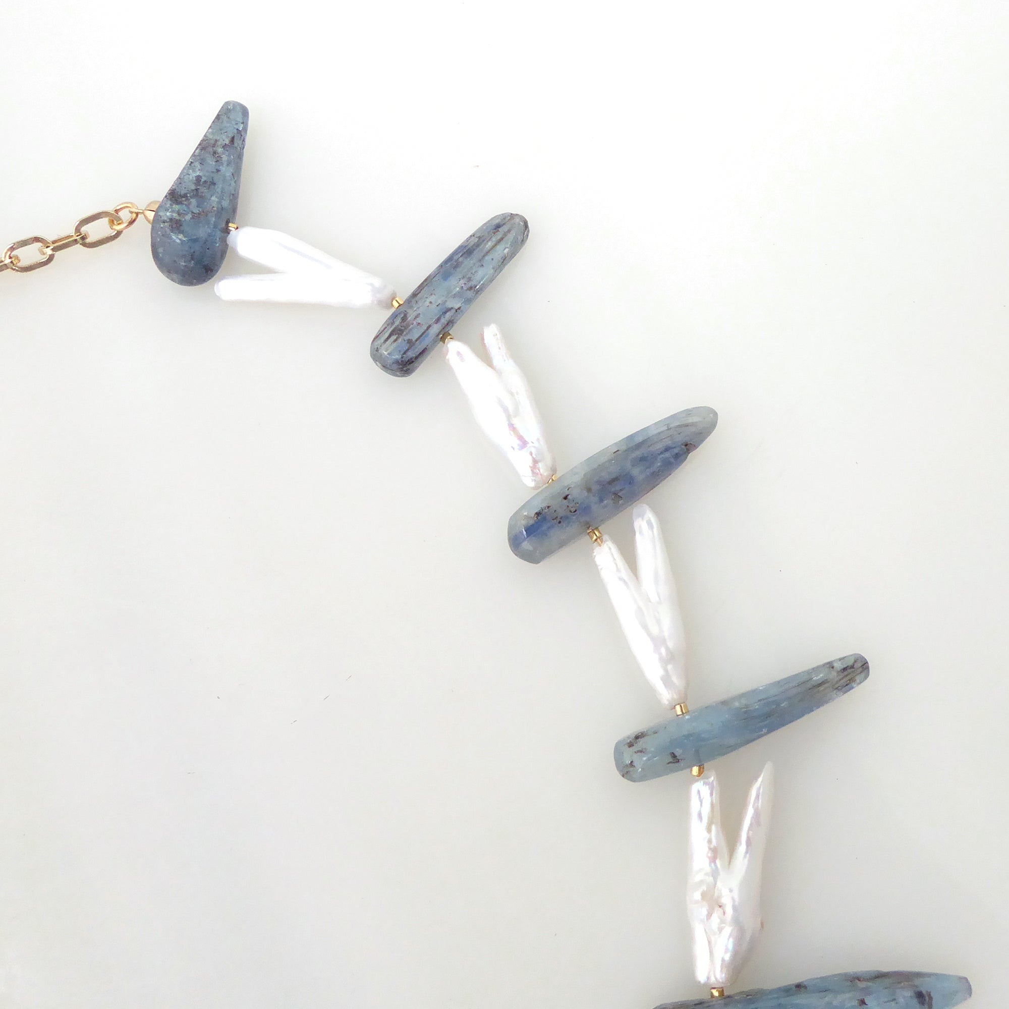 Kyanite and pearl pants collar necklace by Jenny Dayco 5