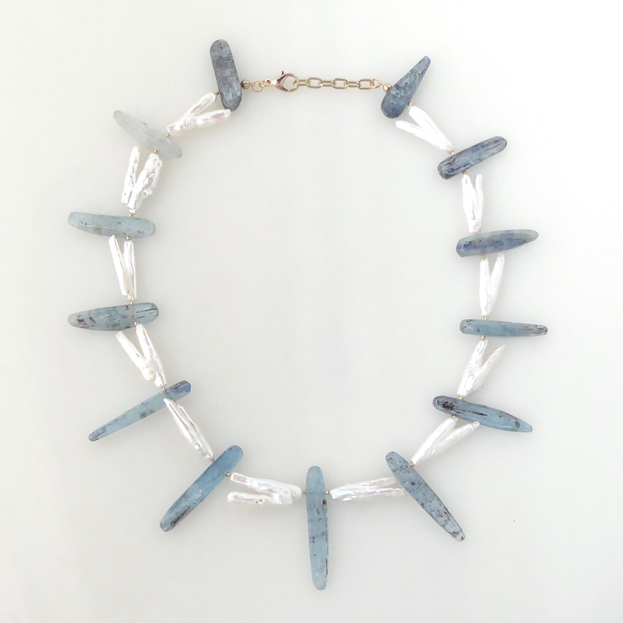 Kyanite and pearl pants collar necklace by Jenny Dayco 6