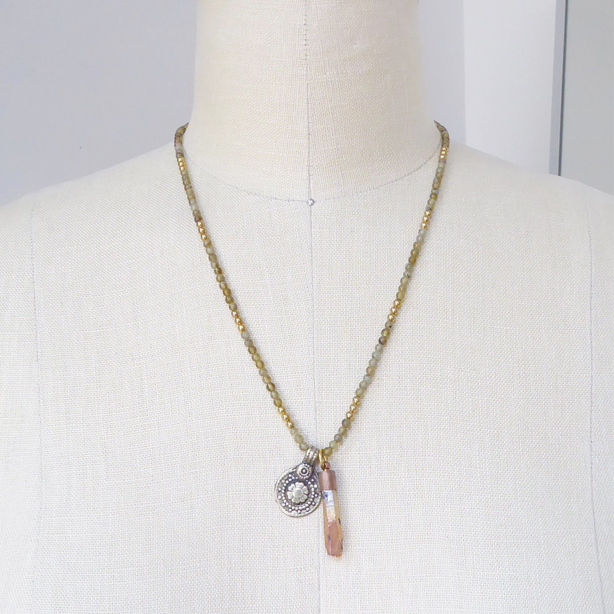 Labradorite coin charm necklace by Jenny Dayco 8