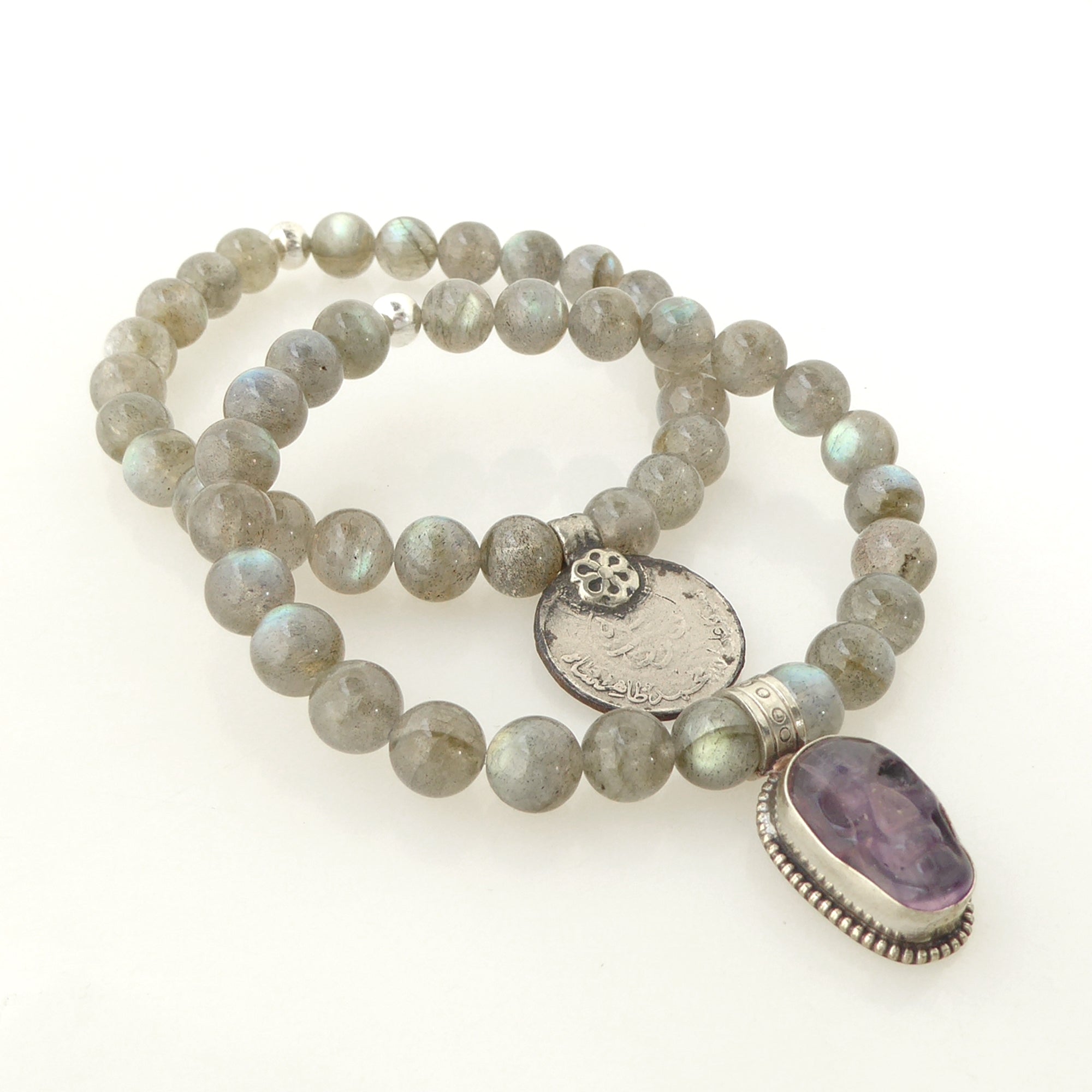 Labradorite and fluorite skull bracelet set by Jenny Dayco 2