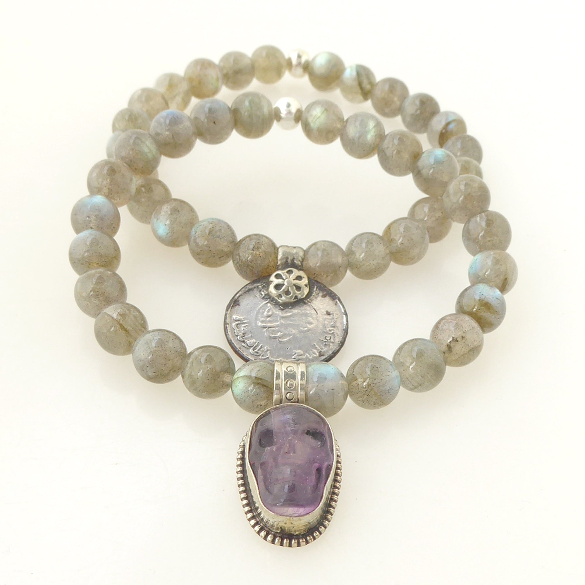 Labradorite and fluorite skull bracelet set by Jenny Dayco 3