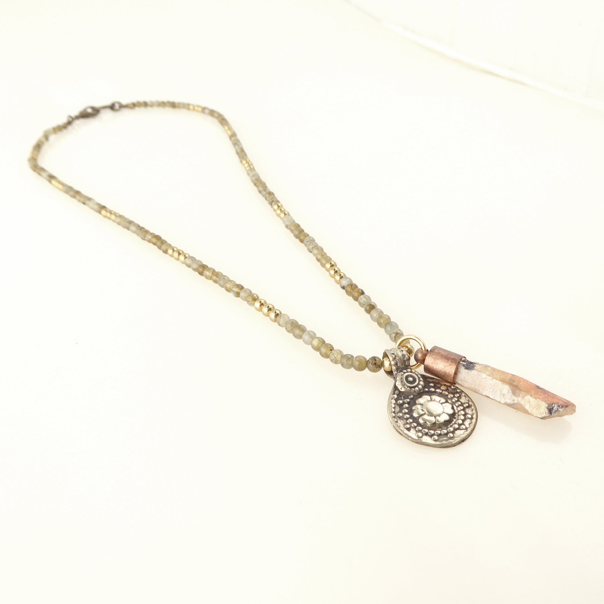 Labradorite coin charm necklace by Jenny Dayco 2