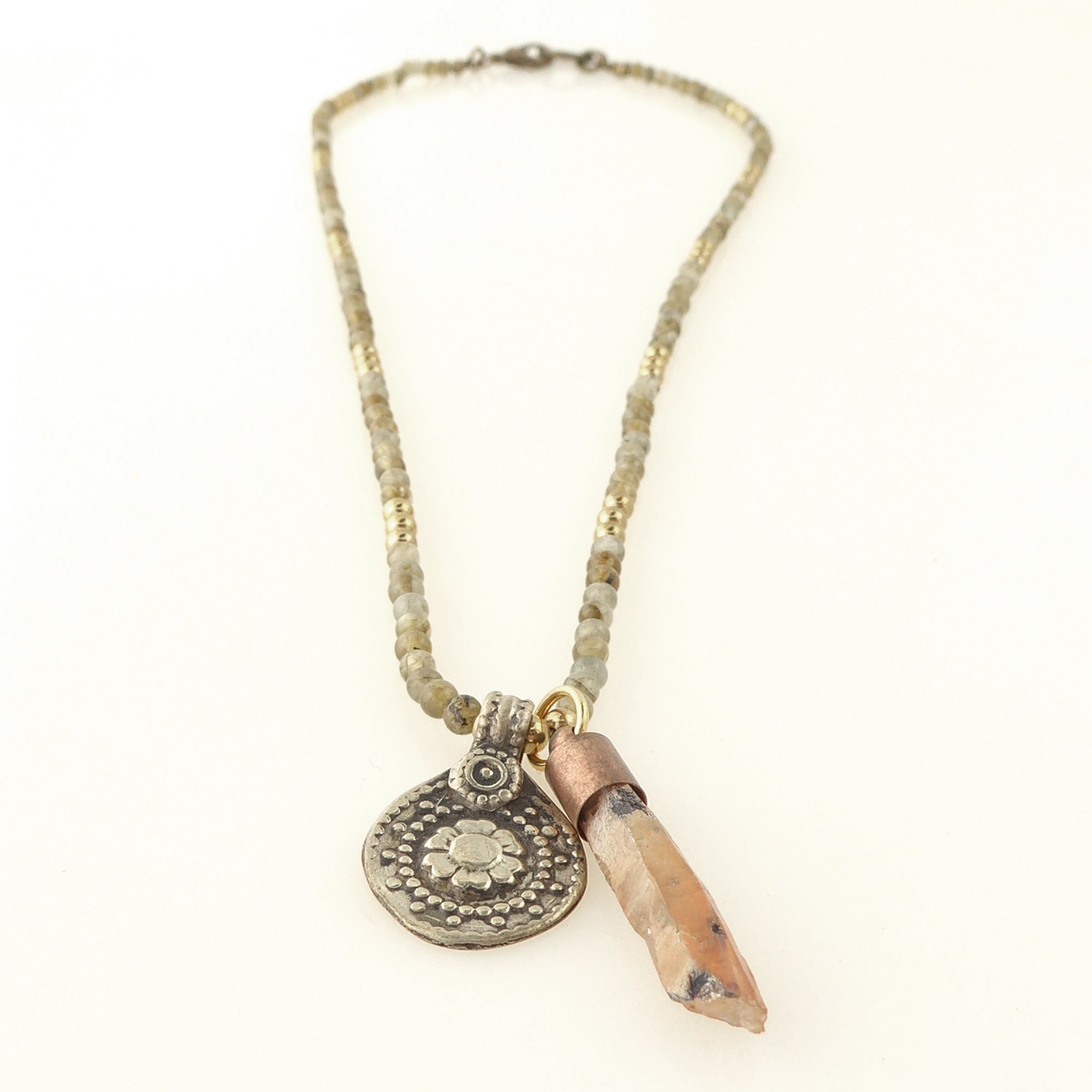 Labradorite coin charm necklace by Jenny Dayco 3