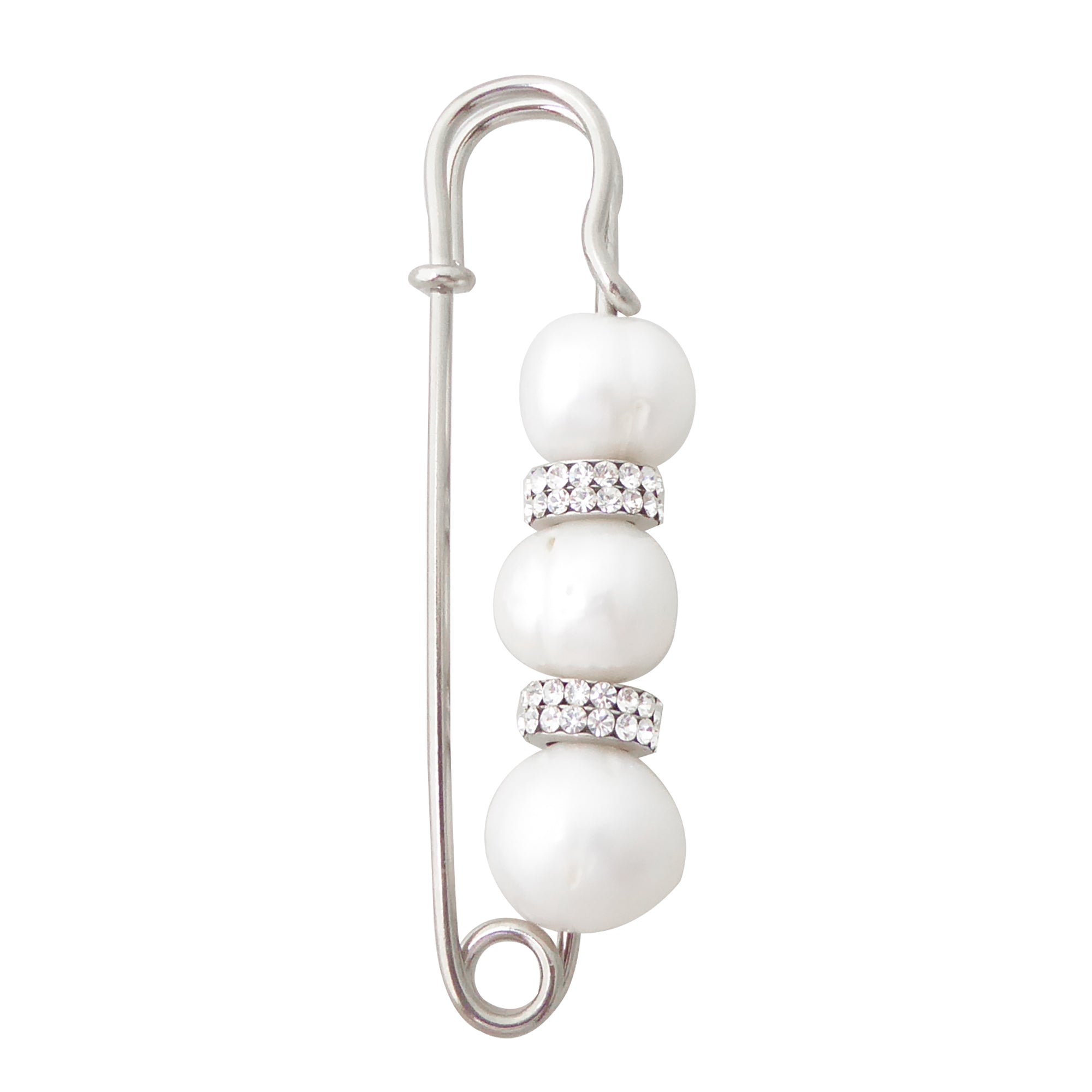 Large pearl and rhinestone safety pin brooch by Jenny Dayco 1