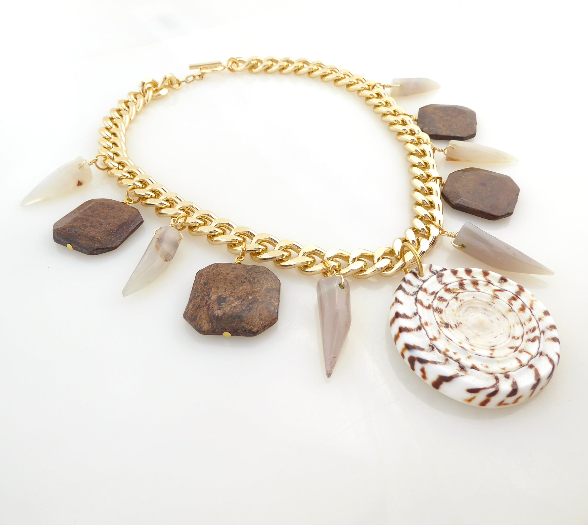 Leopard cone shell and bronzite necklace by Jenny Dayco 2