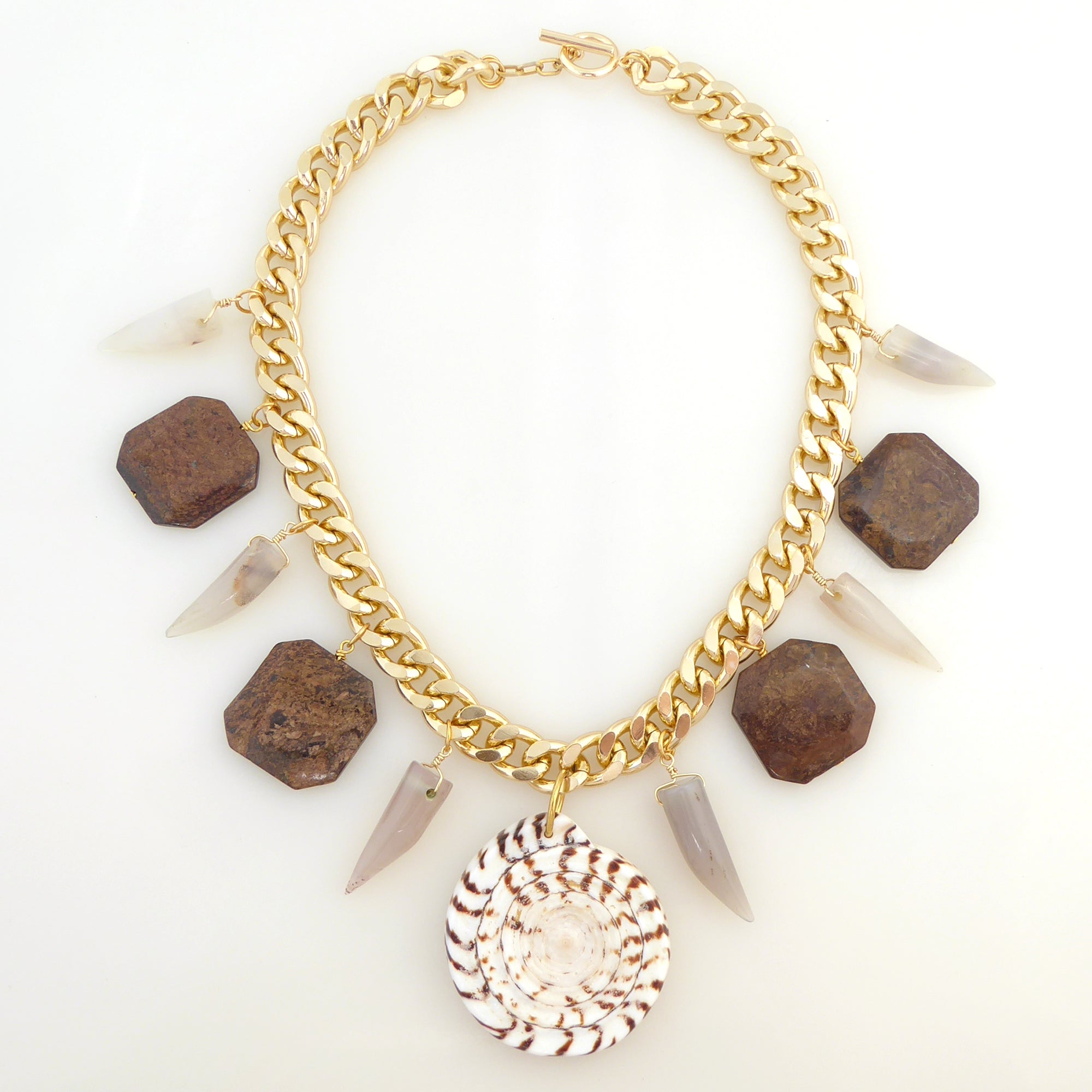 Leopard cone shell and bronzite necklace by Jenny Dayco 6