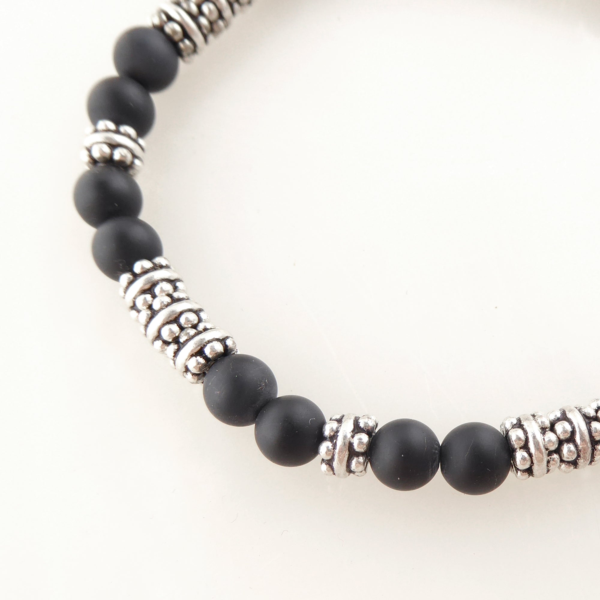 Matte black onyx and sterling silver bracelet set by Jenny Dayco 5