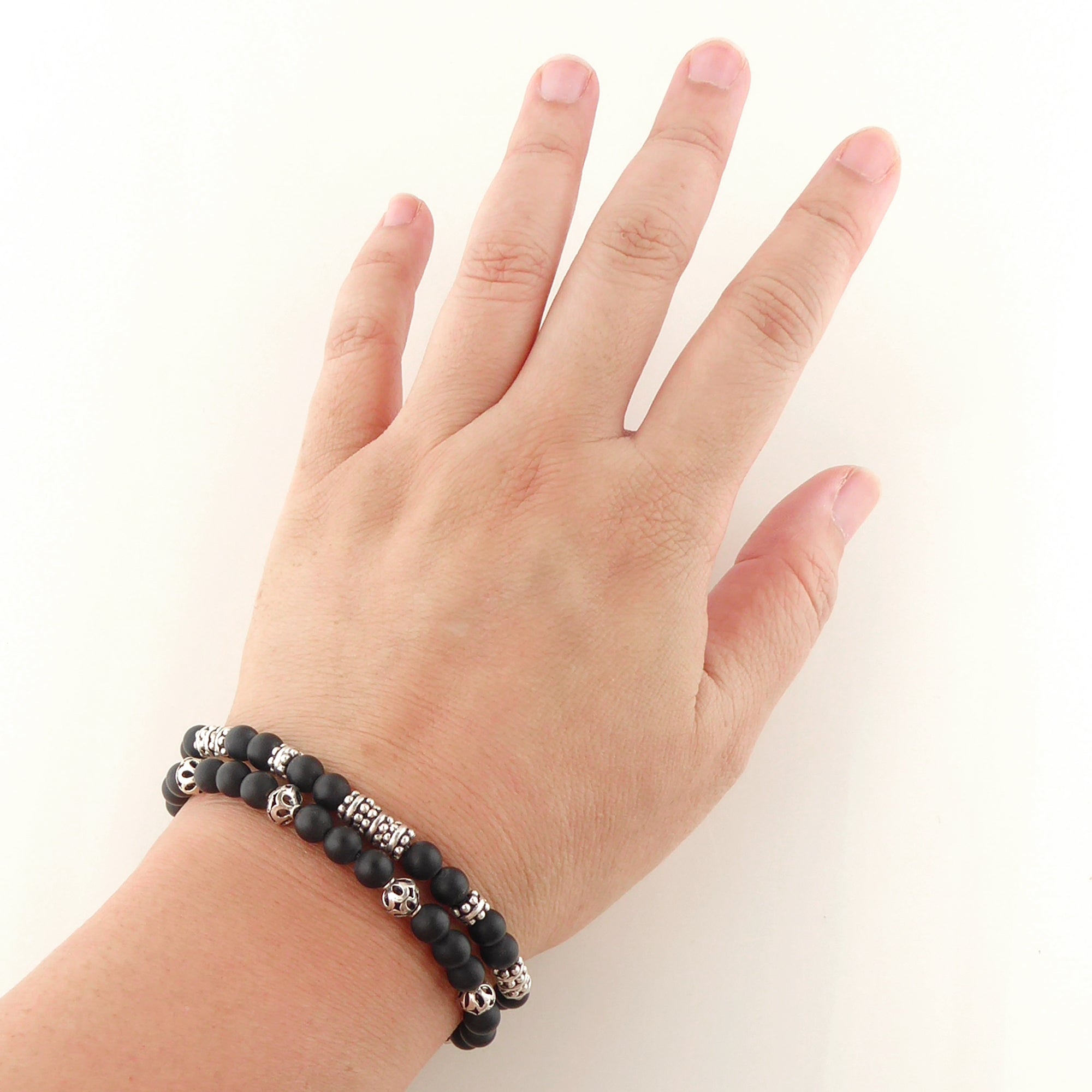 Matte black onyx and sterling silver bracelet set by Jenny Dayco 7