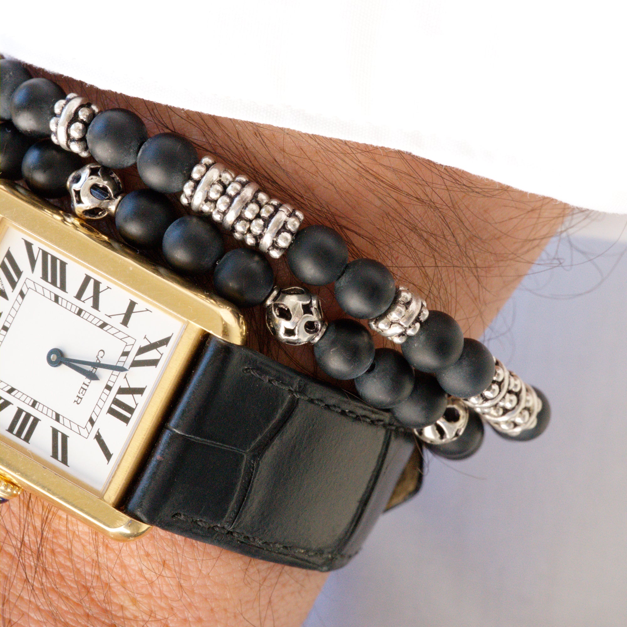 Matte black onyx and sterling silver bracelet set by Jenny Dayco 9