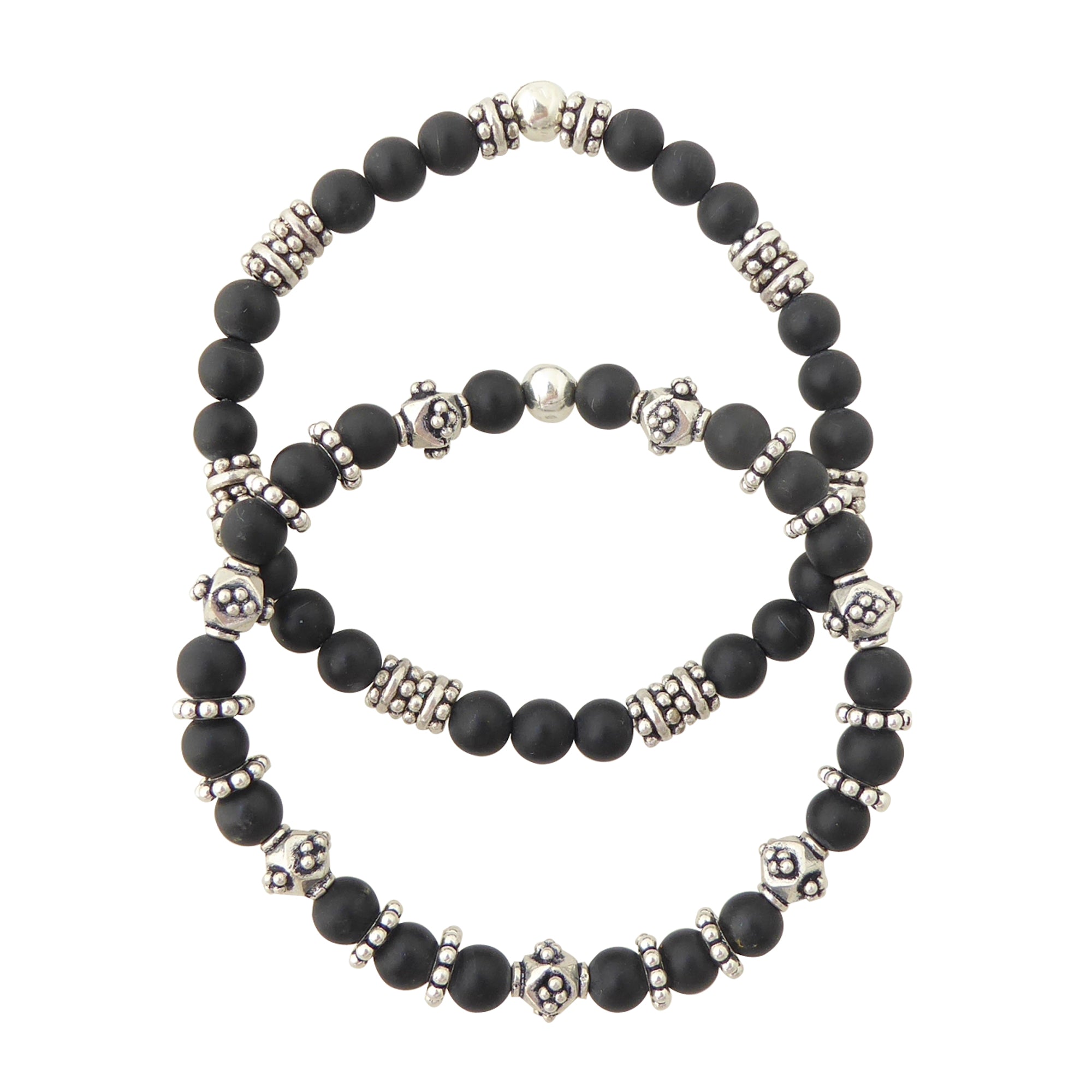 Matte black onyx and sterling silver bracelet set v 2 by Jenny Dayco 1