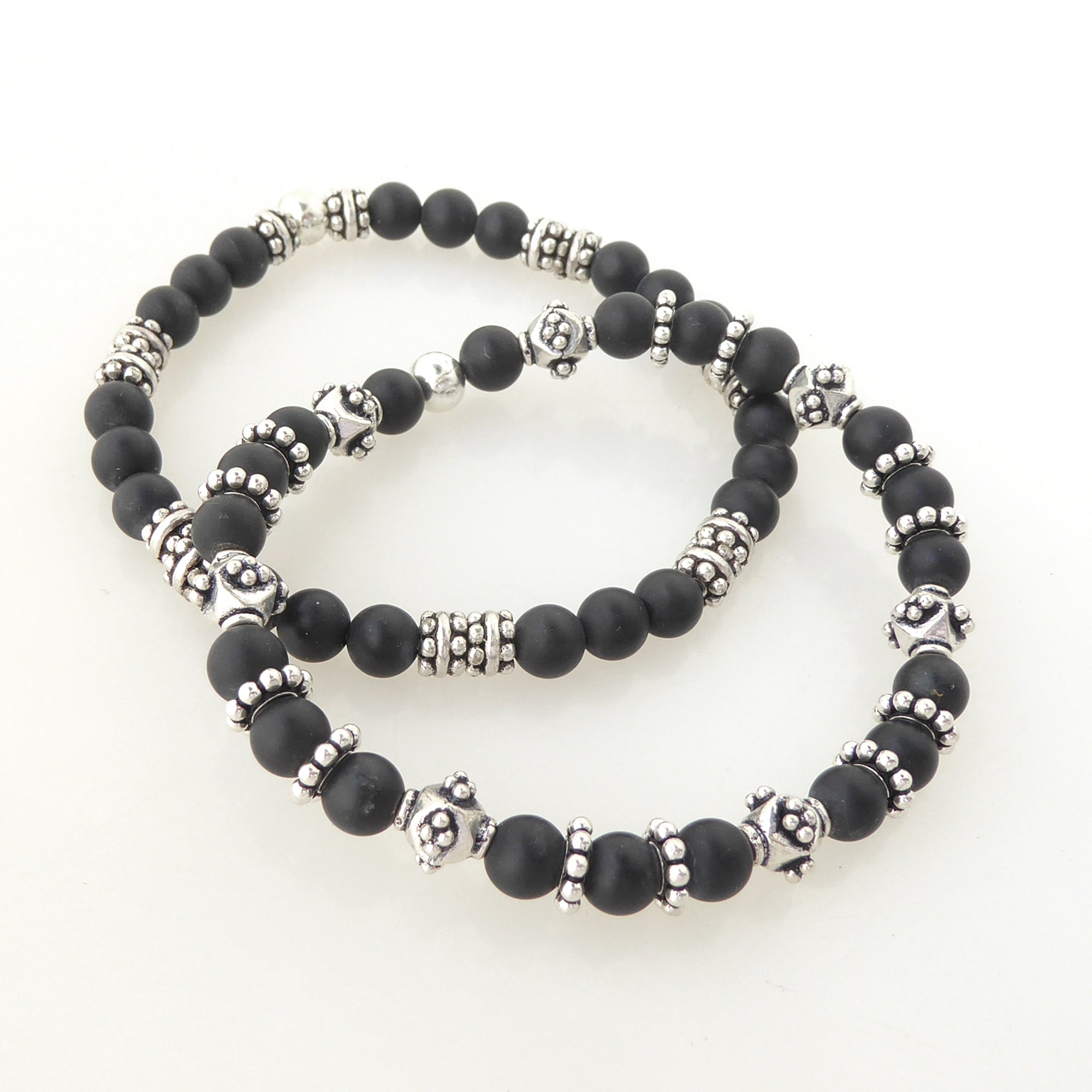 Matte black onyx and sterling silver bracelet set v 2 by Jenny Dayco 2