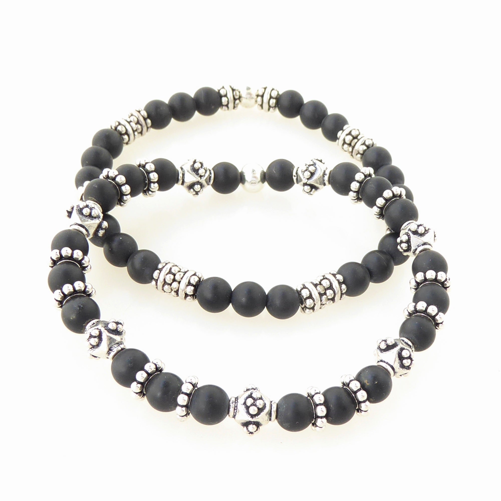 Matte black onyx and sterling silver bracelet set v 2 by Jenny Dayco 3