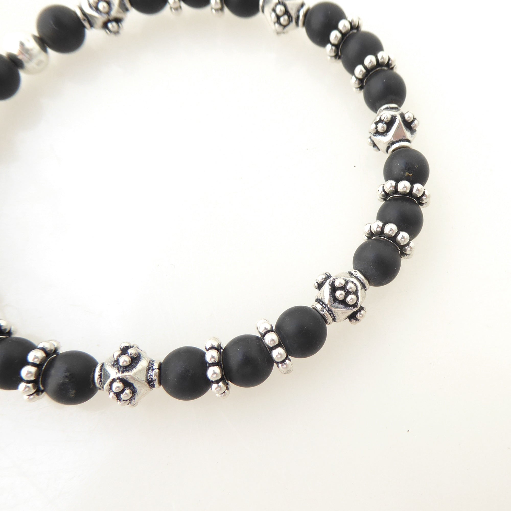 Matte black onyx and sterling silver bracelet set v 2 by Jenny Dayco 4