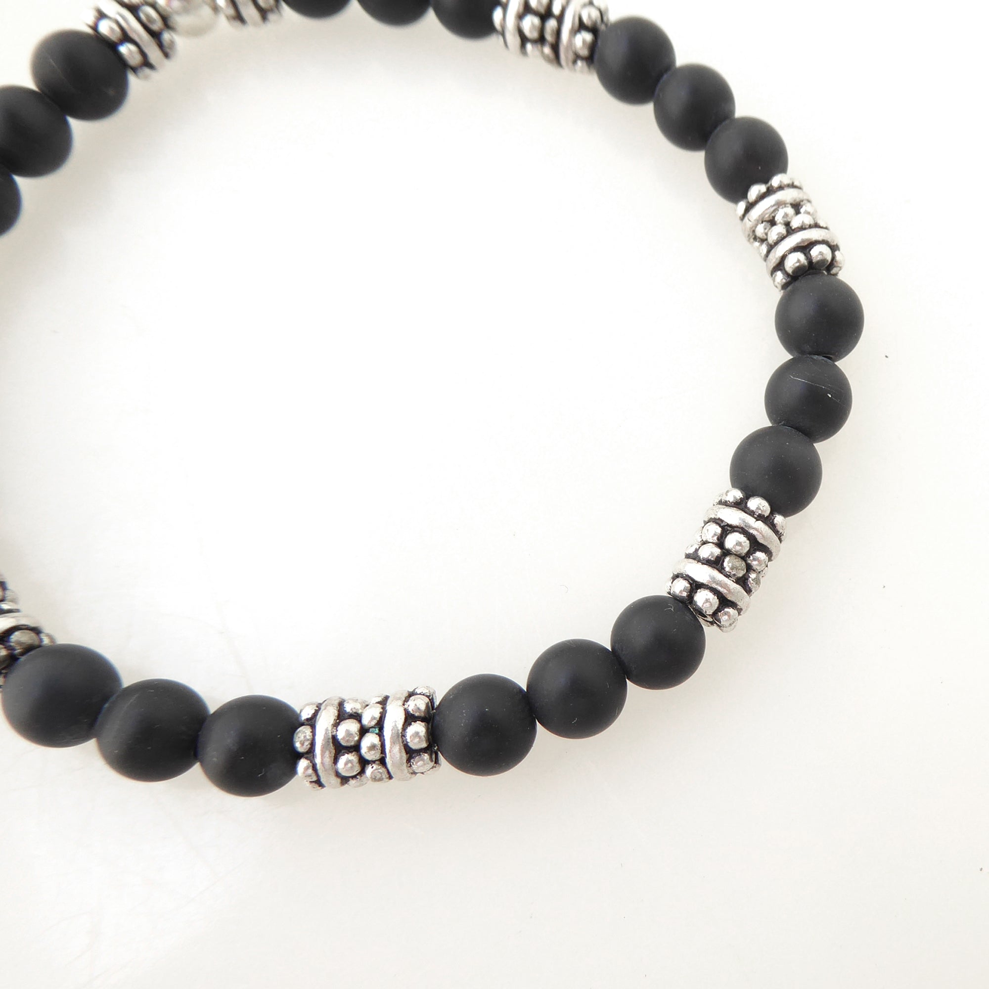 Matte black onyx and sterling silver bracelet set v 2 by Jenny Dayco 5