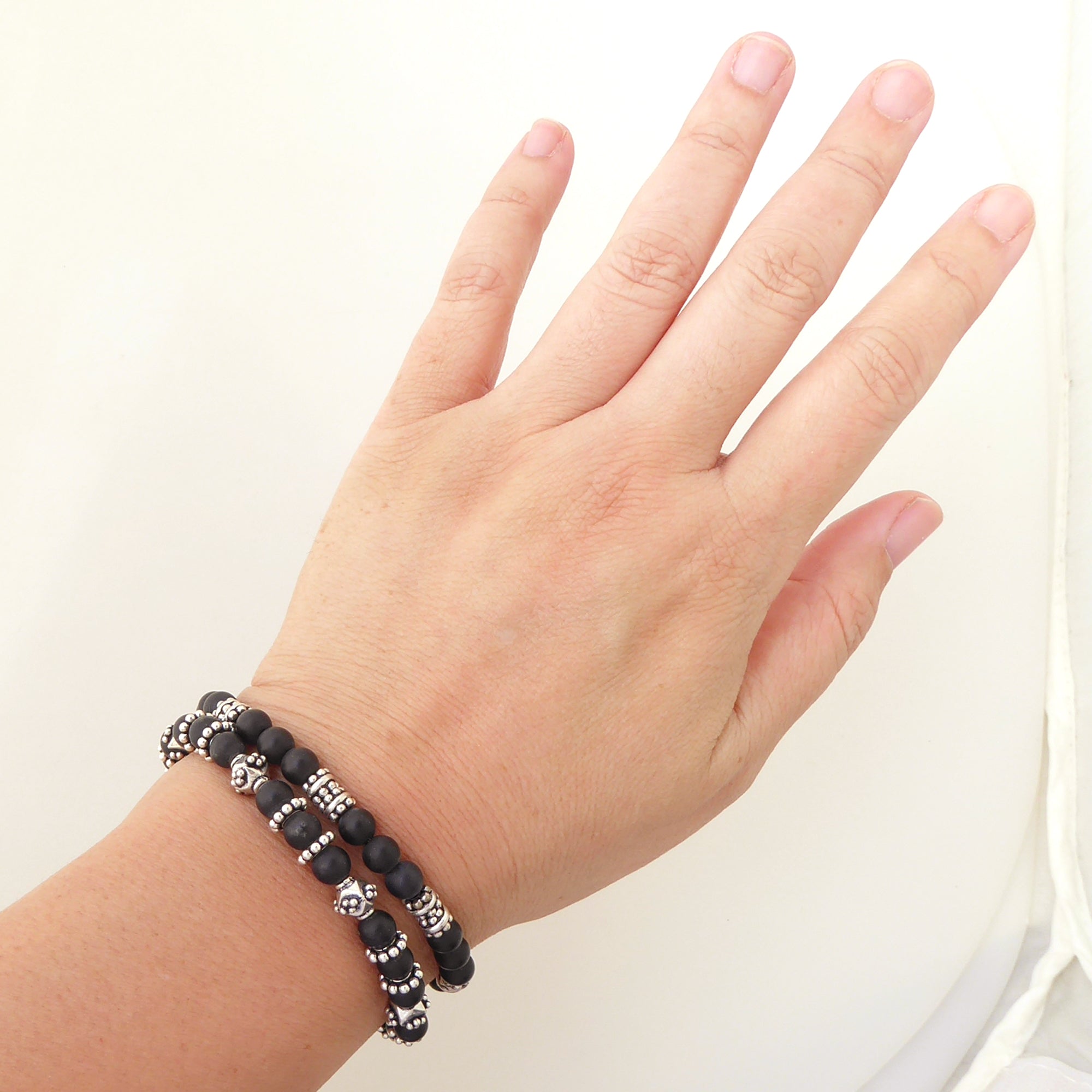 Matte black onyx and sterling silver bracelet set v 2 by Jenny Dayco 6