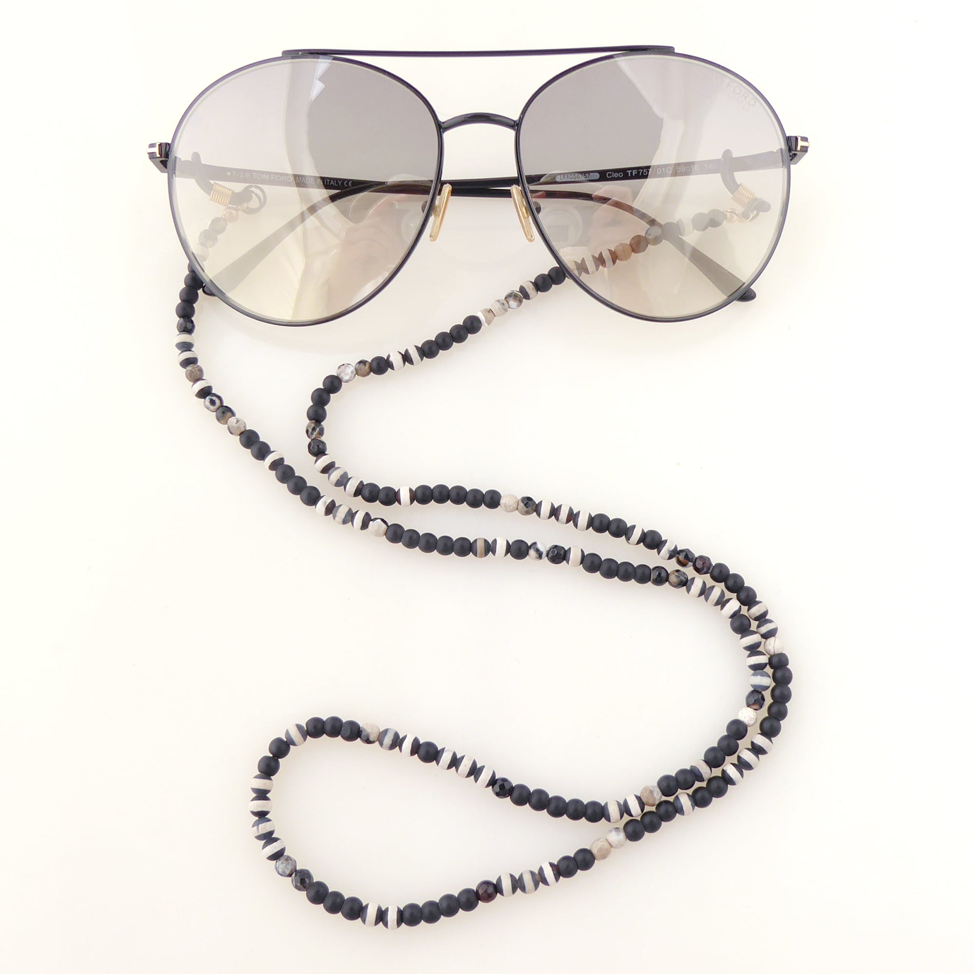 Matte black onyx striped beaded eyeglass chain holder by Jenny Dayco 5