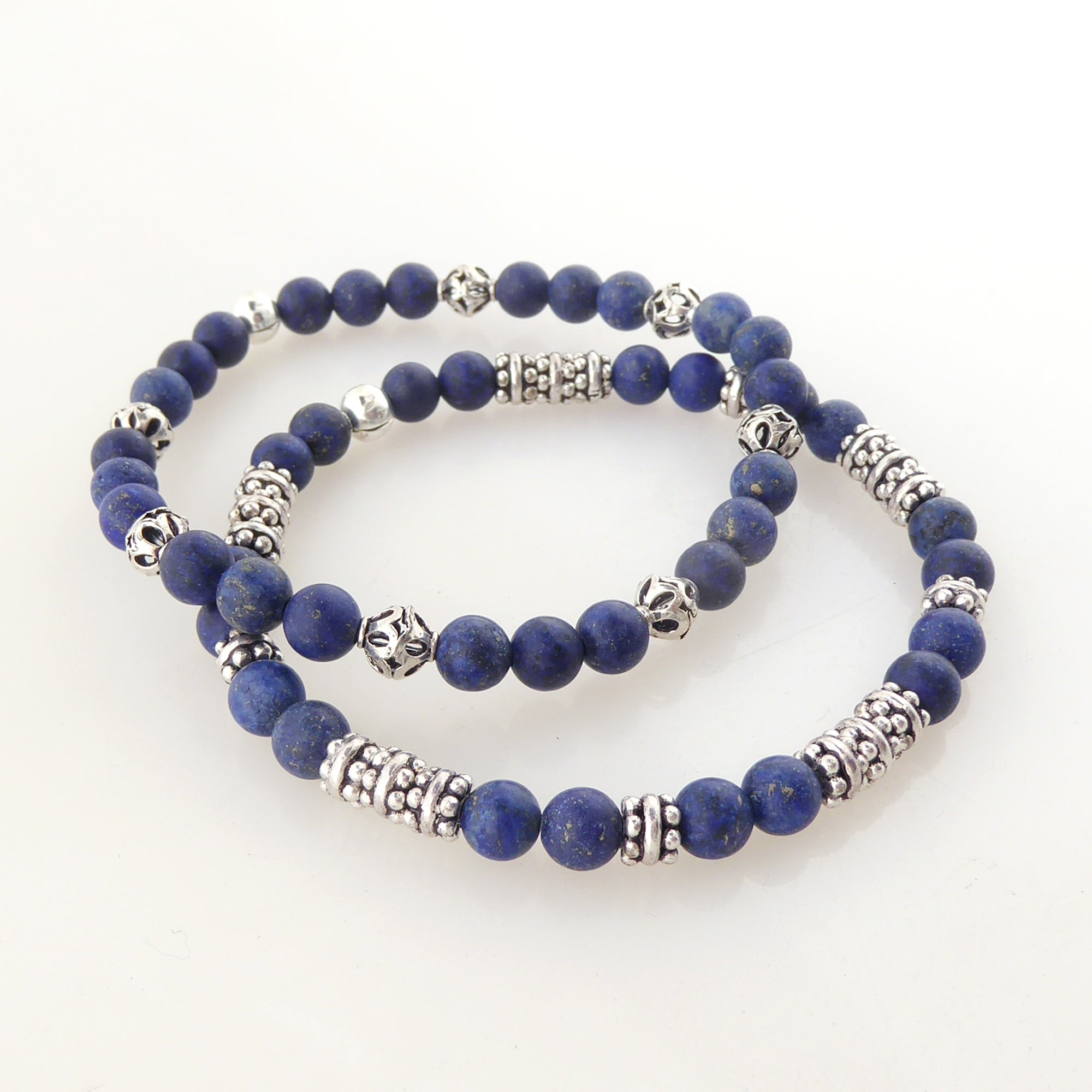 Matte lapis lazuli and sterling silver bracelet set by Jenny Dayco 2