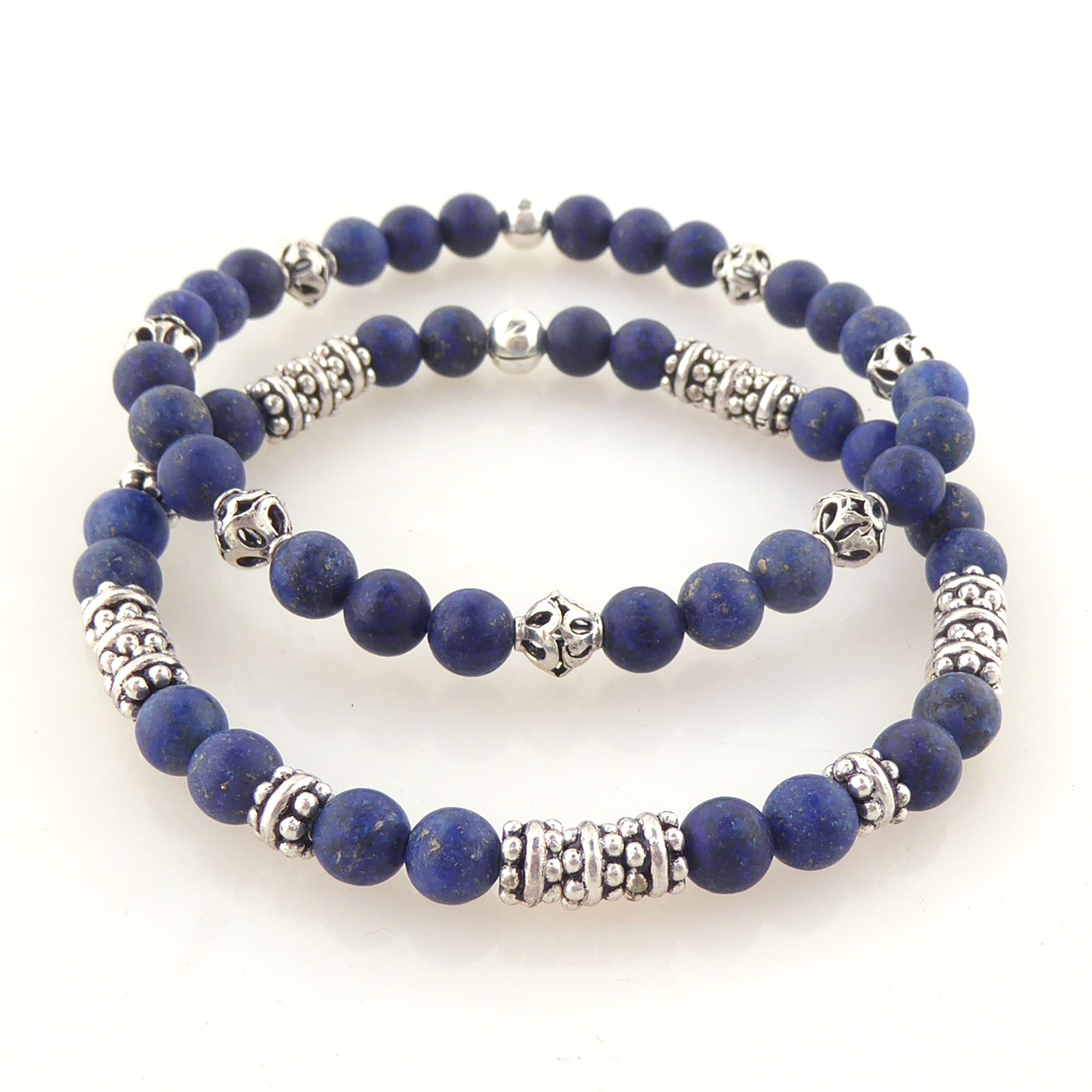 Matte lapis lazuli and sterling silver bracelet set by Jenny Dayco 3