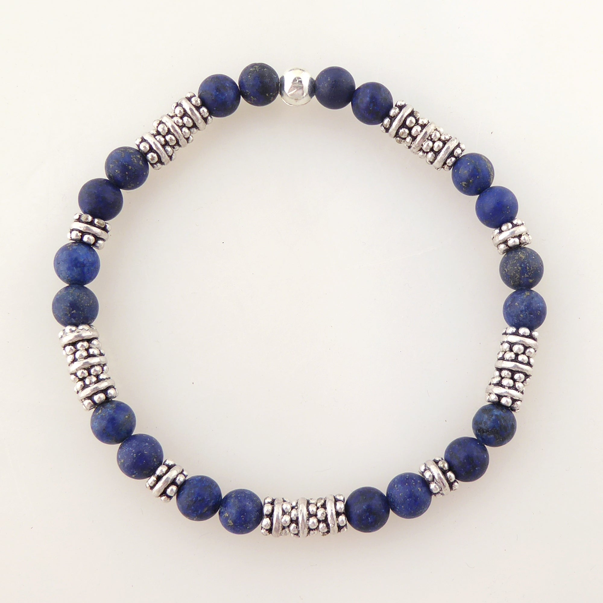 Matte lapis lazuli and sterling silver bracelet set by Jenny Dayco 4