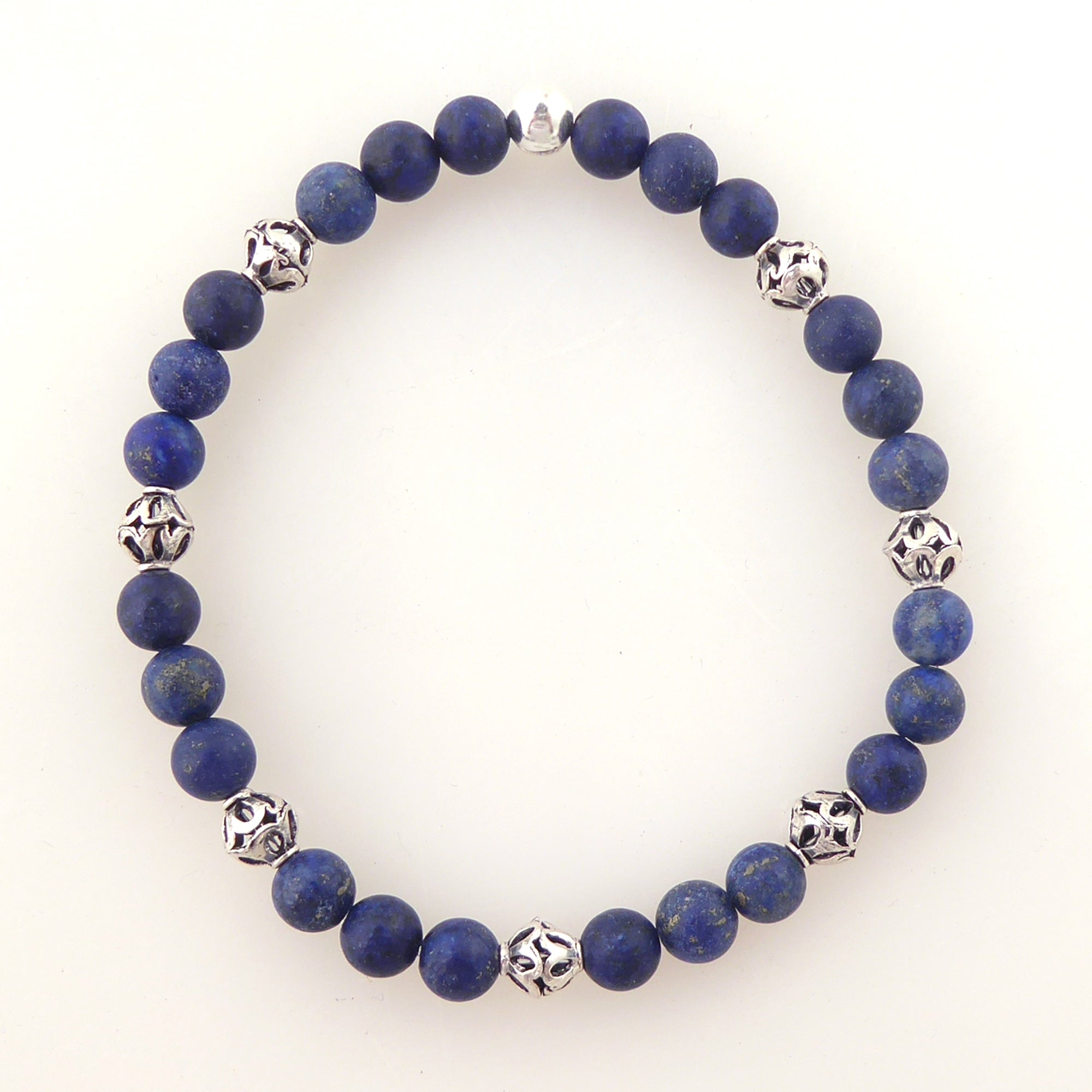 Matte lapis lazuli and sterling silver bracelet set by Jenny Dayco 5