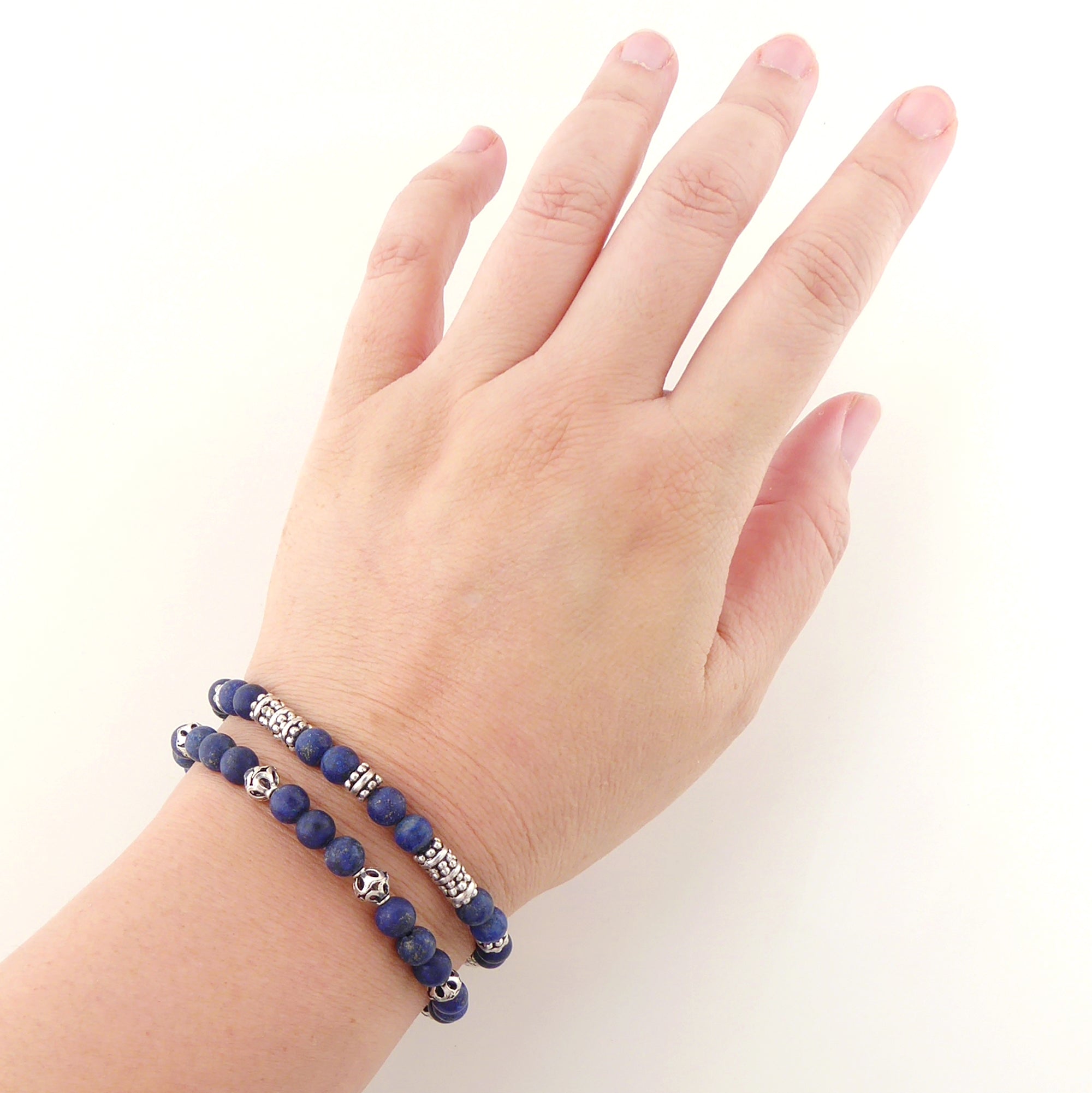 Matte lapis lazuli and sterling silver bracelet set by Jenny Dayco 6
