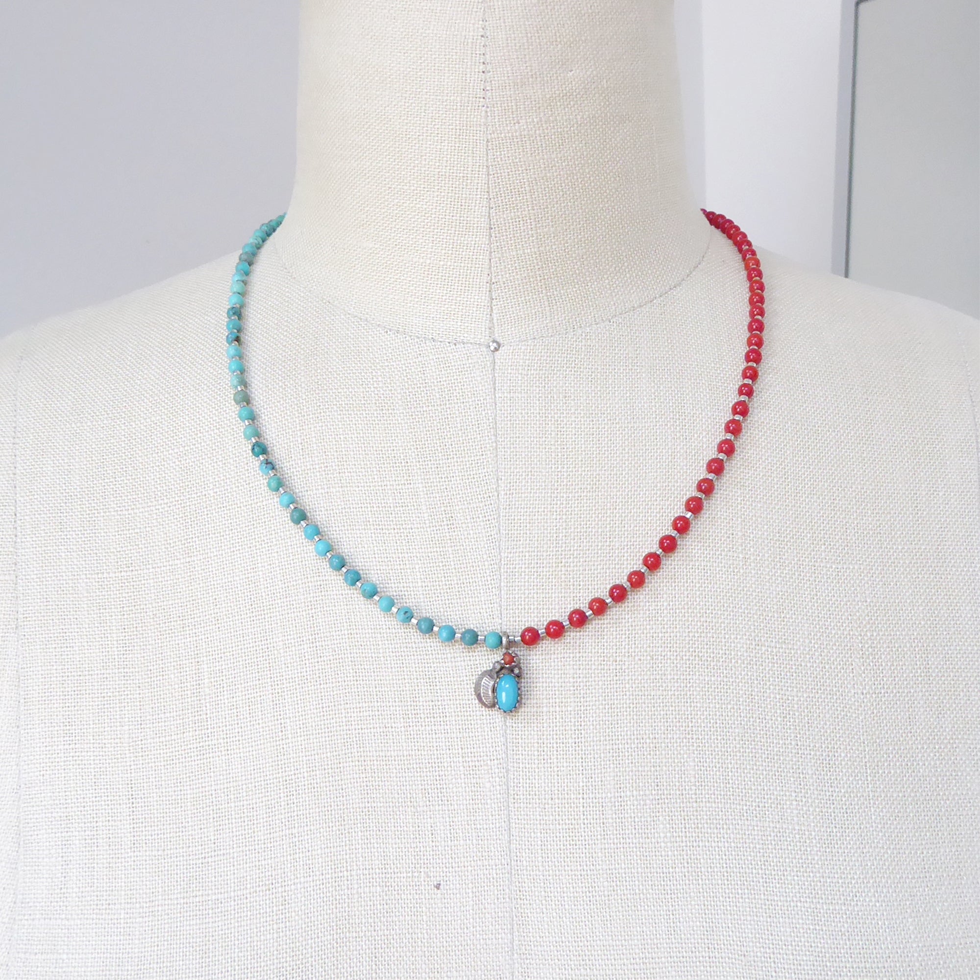 Mini turquoise and coral pendant necklace by Jenny Dayco 10
