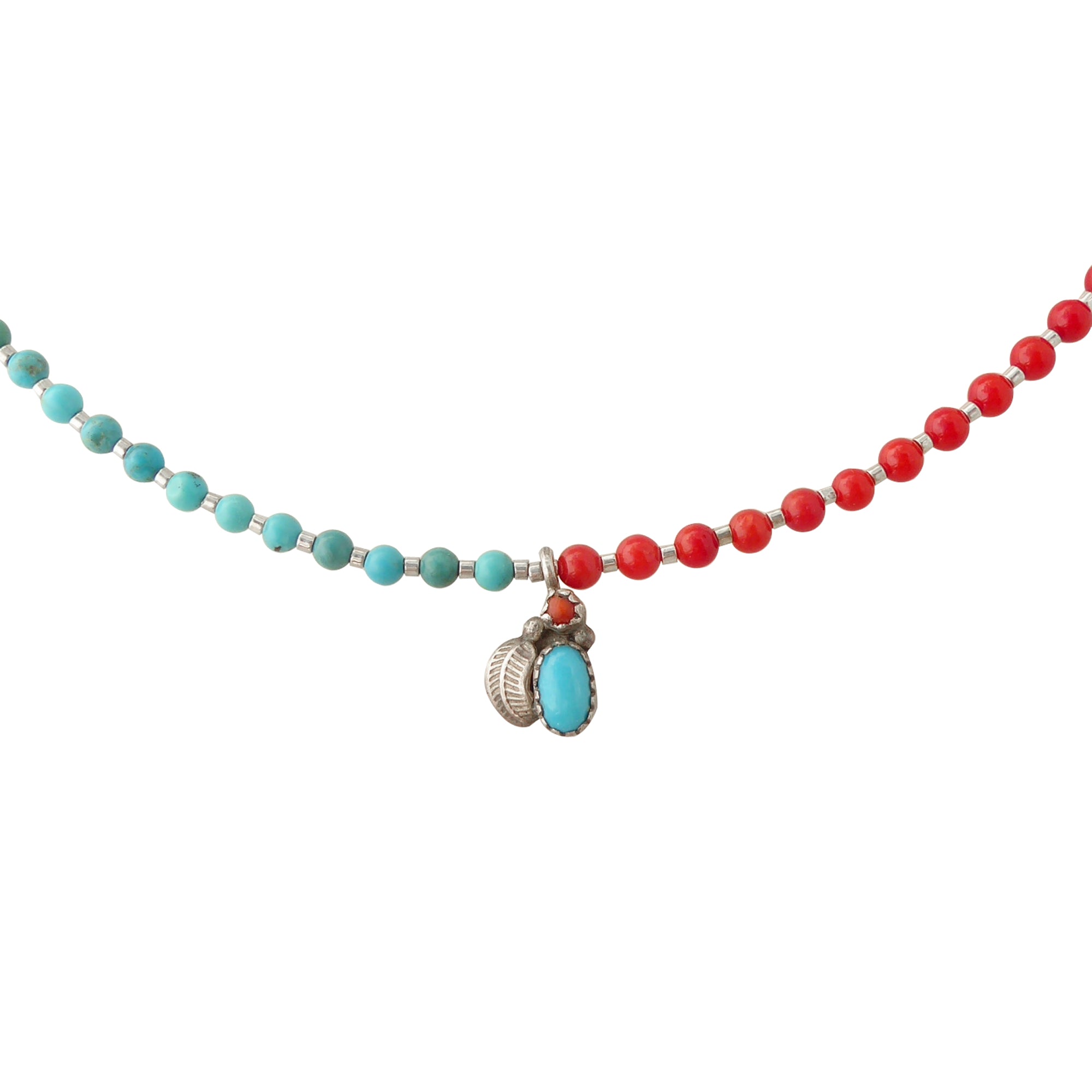 Mini turquoise and coral pendant necklace by Jenny Dayco 1