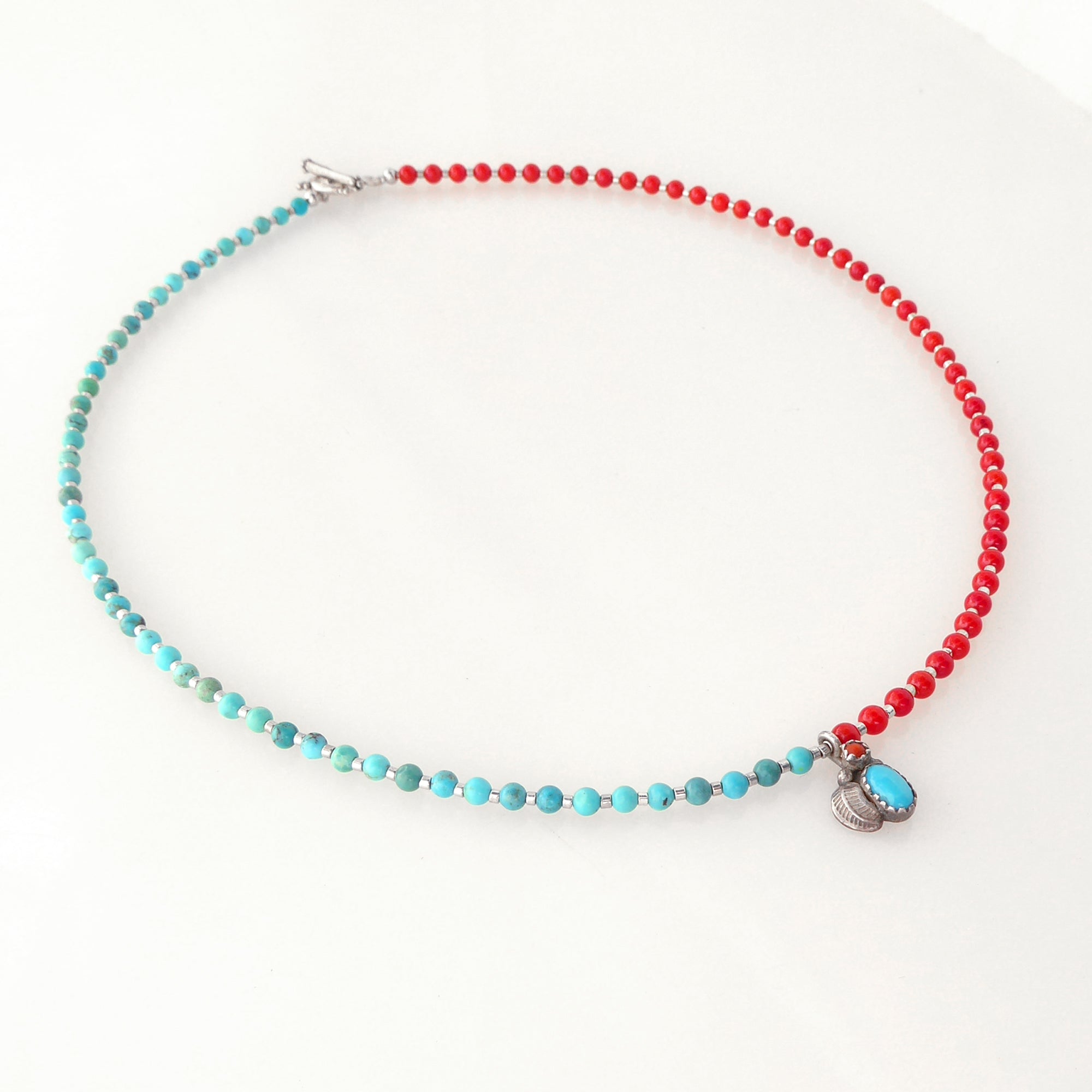 Mini turquoise and coral pendant necklace by Jenny Dayco 2