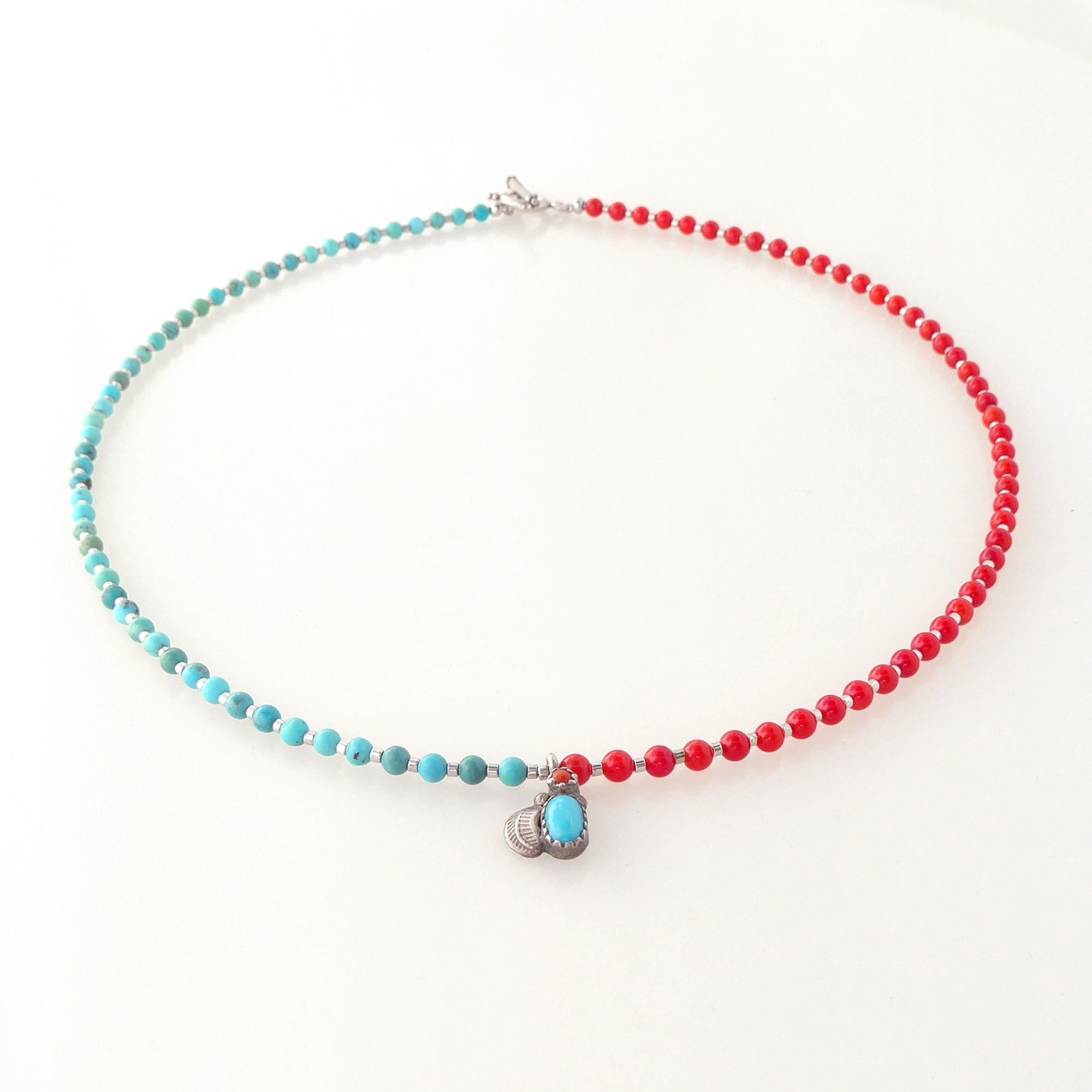 Mini turquoise and coral pendant necklace by Jenny Dayco 3