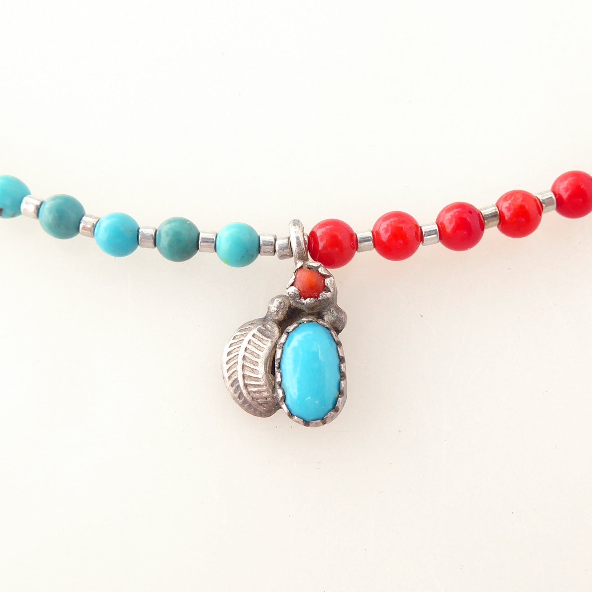 Mini turquoise and coral pendant necklace by Jenny Dayco 4