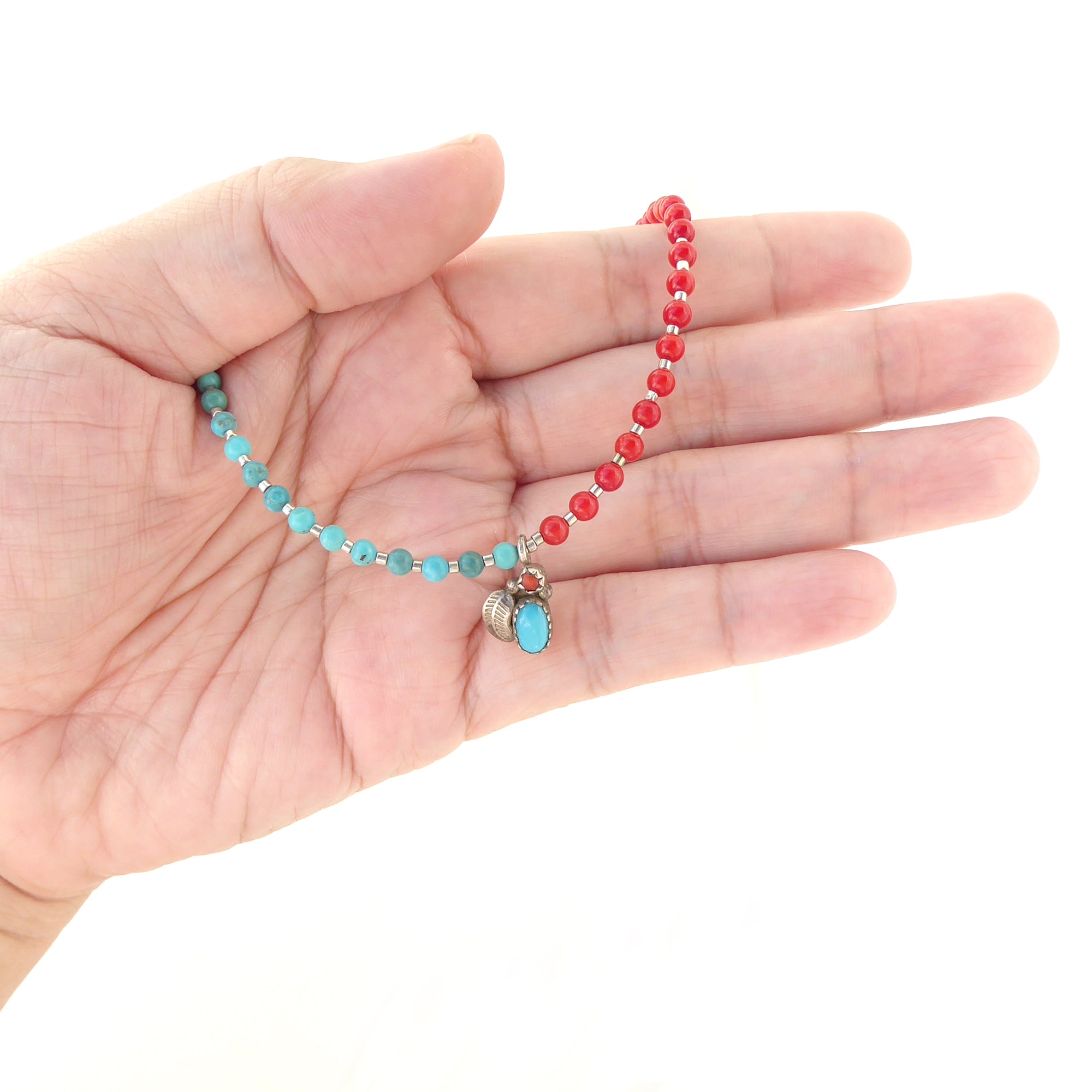 Mini turquoise and coral pendant necklace by Jenny Dayco 