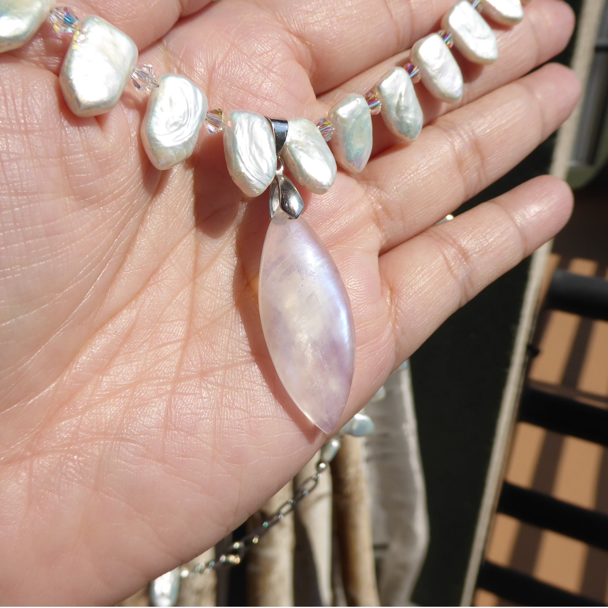 Moonstone pearl collar necklace by Jenny Dayco 8