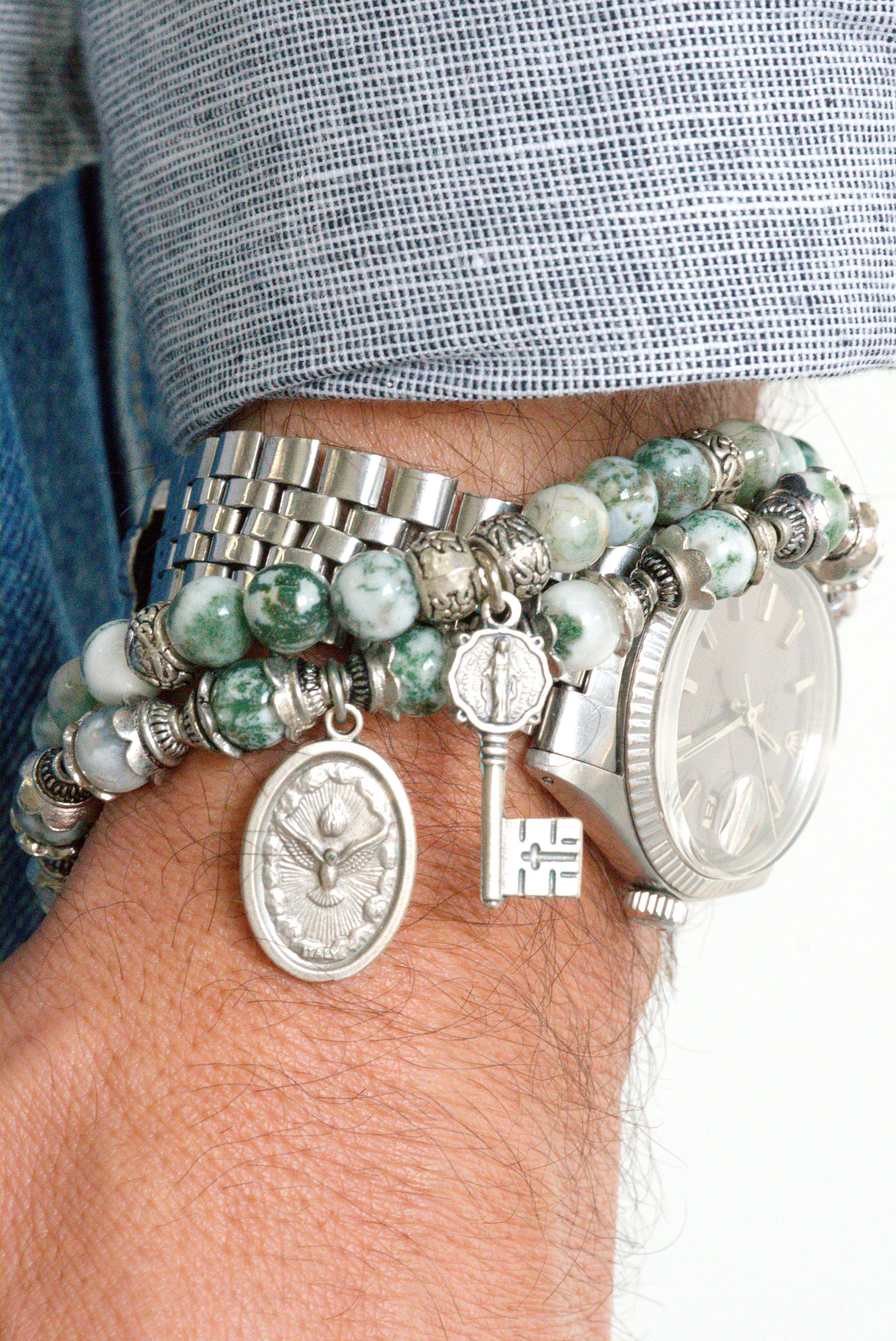 Moss agate and medal bracelet set by Jenny Dayco 12