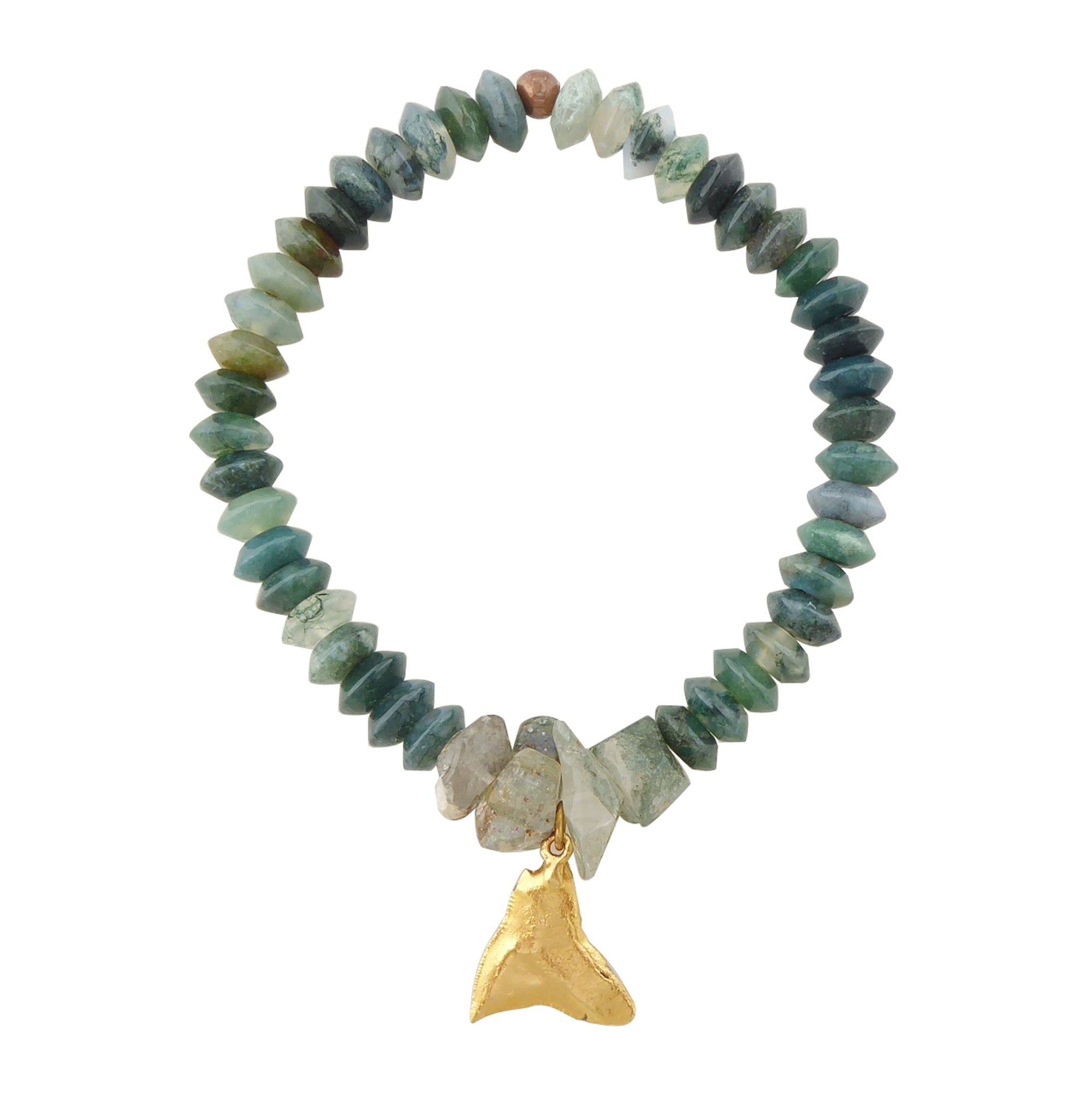 Moss agate and shark tooth bracelet by Jenny Dayco 1