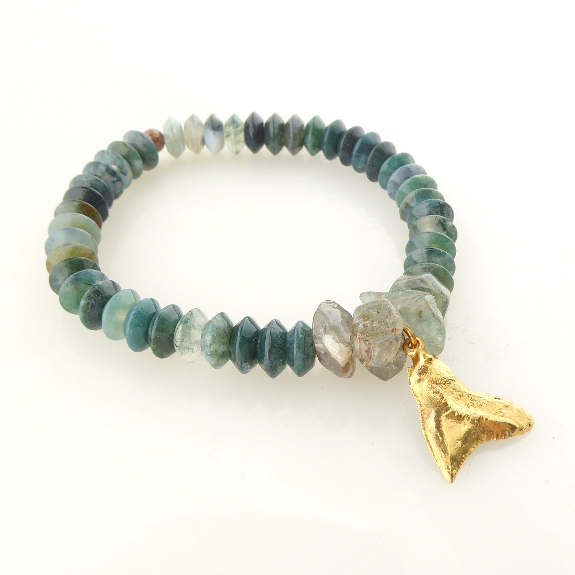 Moss agate and shark tooth bracelet by Jenny Dayco 2