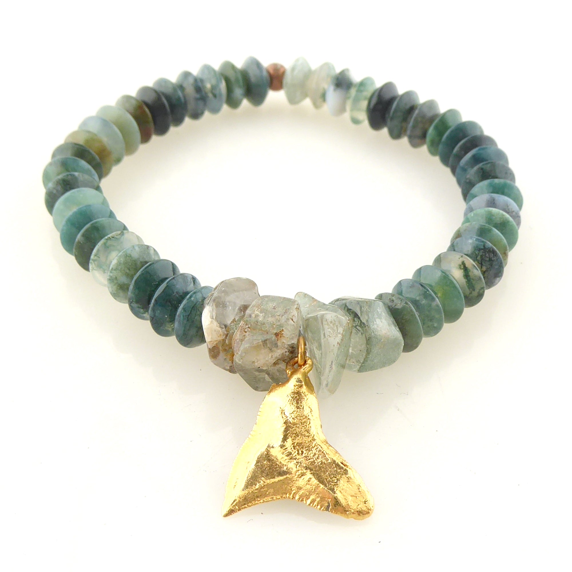 Moss agate and shark tooth bracelet by Jenny Dayco 3